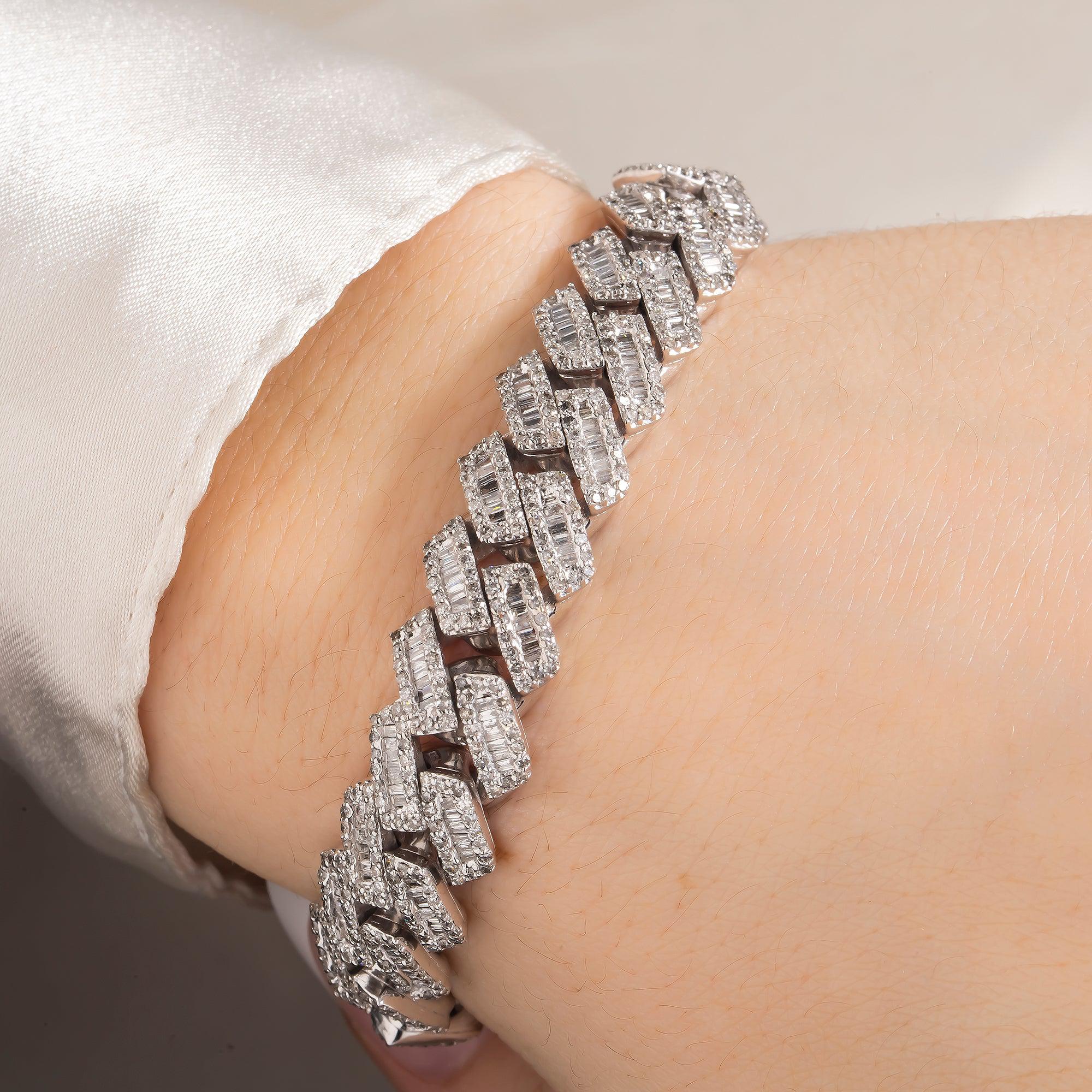 10K GOLD BAGUETTE DIAMOND 12MM CUBAN LINK BRACELET 6.95 CT