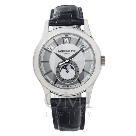 Patek Philippe Annual Calendar 5205G 40MM Rhodium And Silvery Gray Dial With Shiny Black Alligator Strap