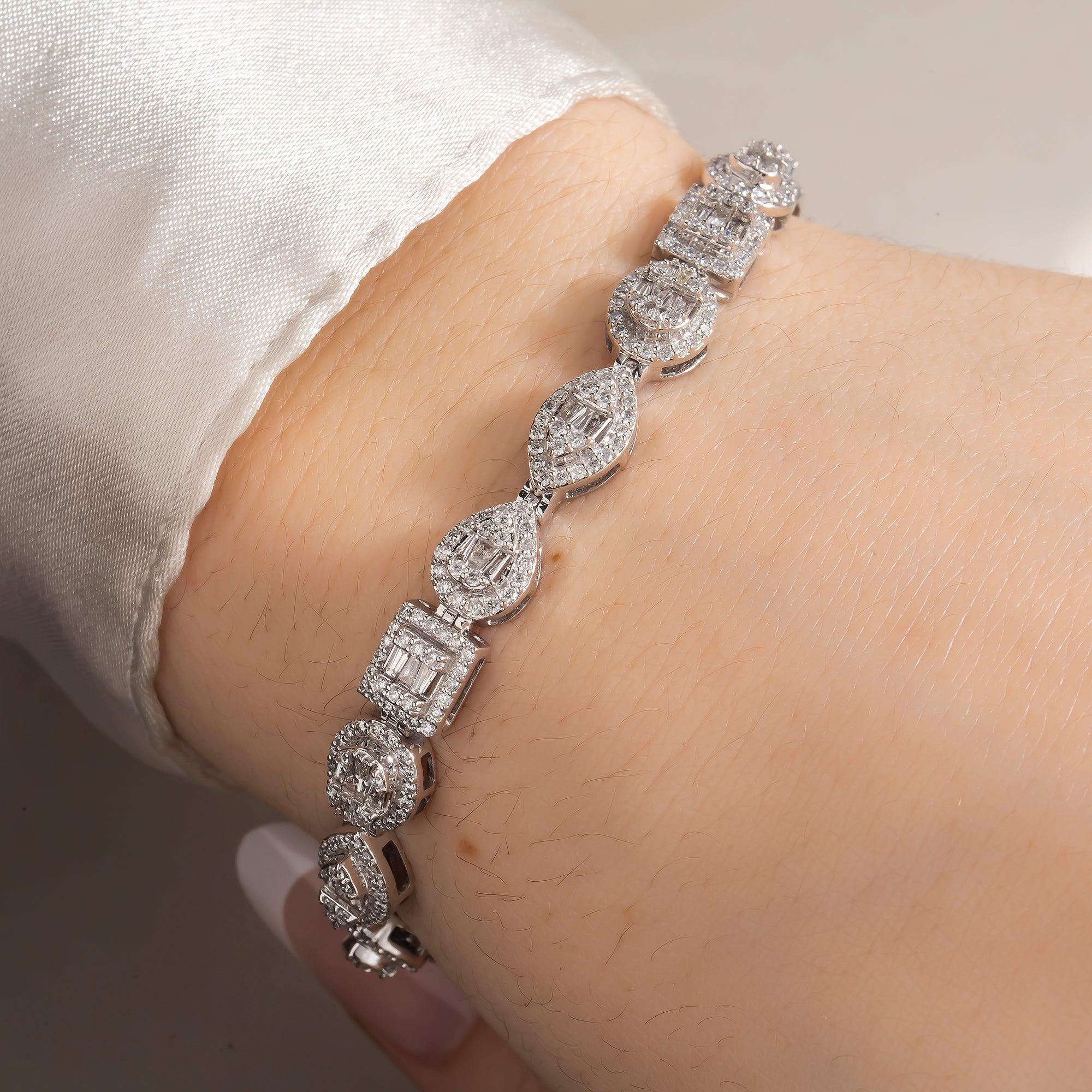 14K GOLD SQUARE OVAL AND ROUND SHAPE DIAMOND BRACELET 3.75 CT