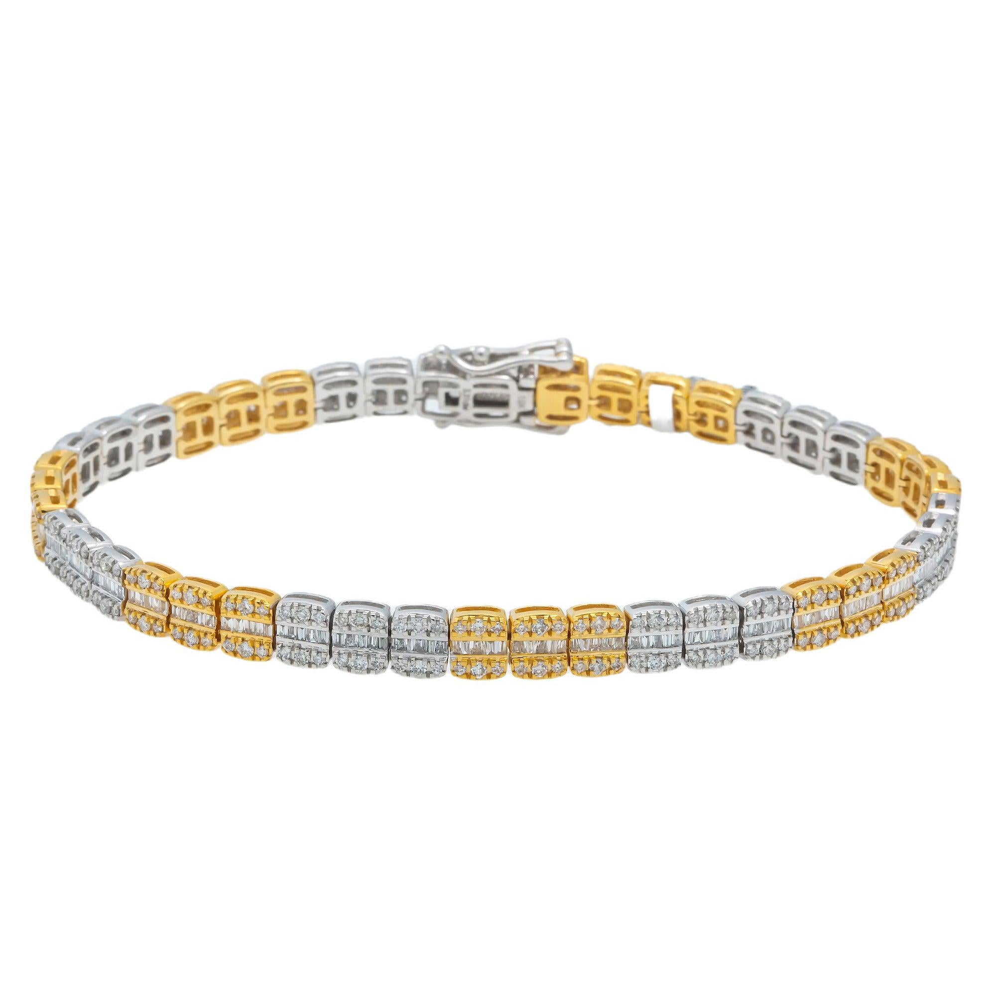 10K GOLD TWO TONE BAGUETTE DIAMONDS BRACELET 3.31 CT