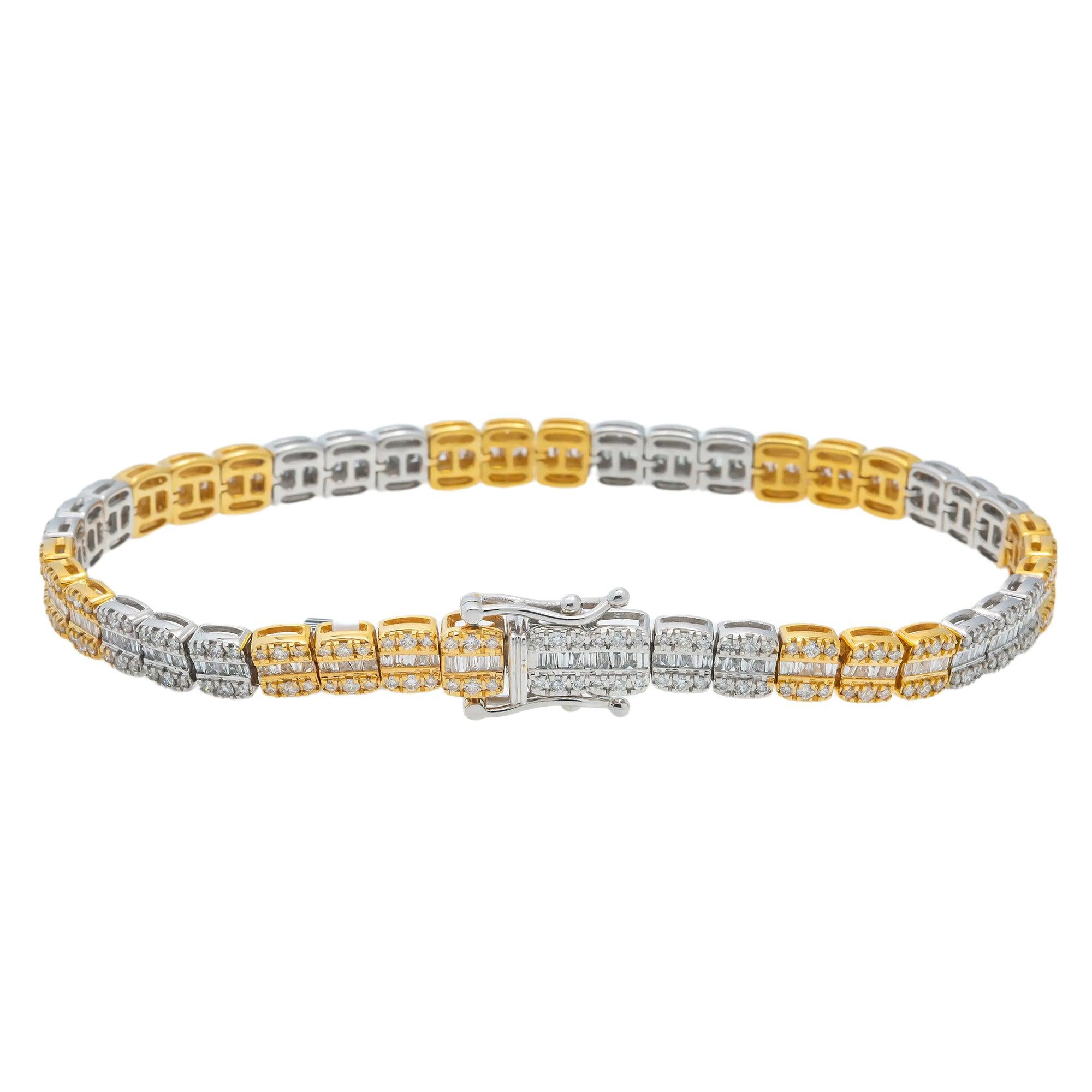 10K GOLD TWO TONE BAGUETTE DIAMONDS BRACELET 3.31 CT