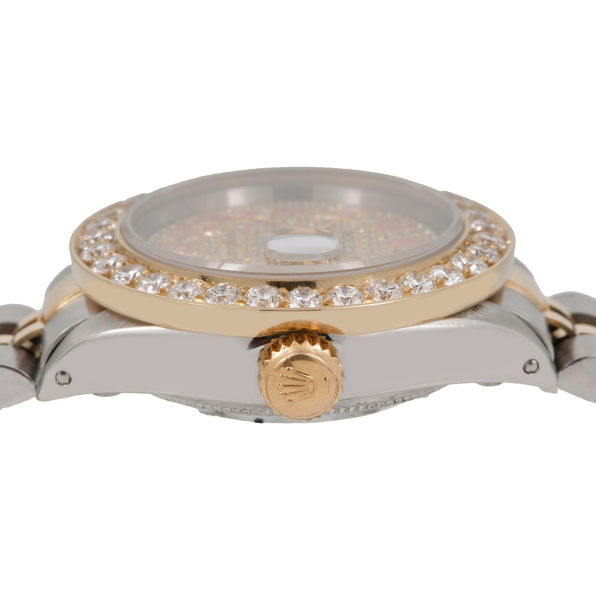 Rolex Datejust 26MM 69173 Diamond Paved Roman Dial Diamond Bezel Two Tone Yellow Gold Jubilee Bracelet 3.45ct