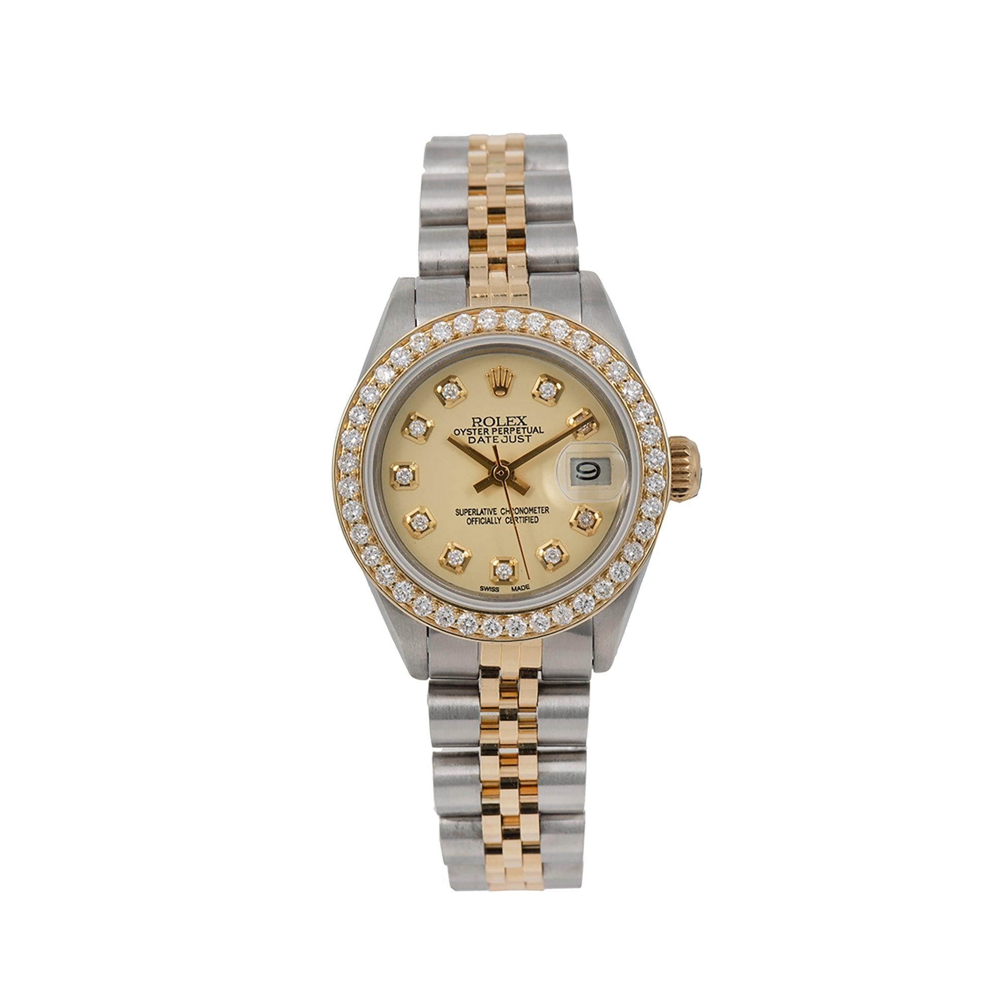 Rolex Datejust 26MM 69173 Champagne Diamond Dial Diamond Bezel Two Tone Jubilee Bracelet 1.2ct