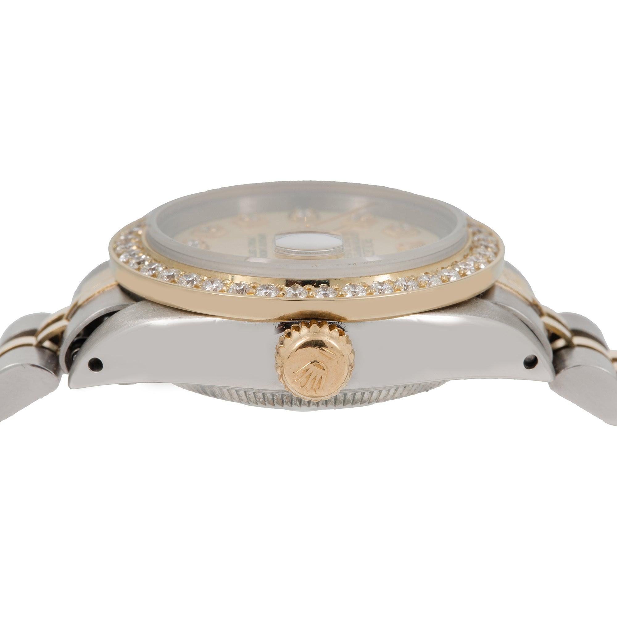 Rolex Datejust 26MM 69173 Champagne Diamond Dial Diamond Bezel Two Tone Yellow Gold Jubilee Bracelet 1.2ct