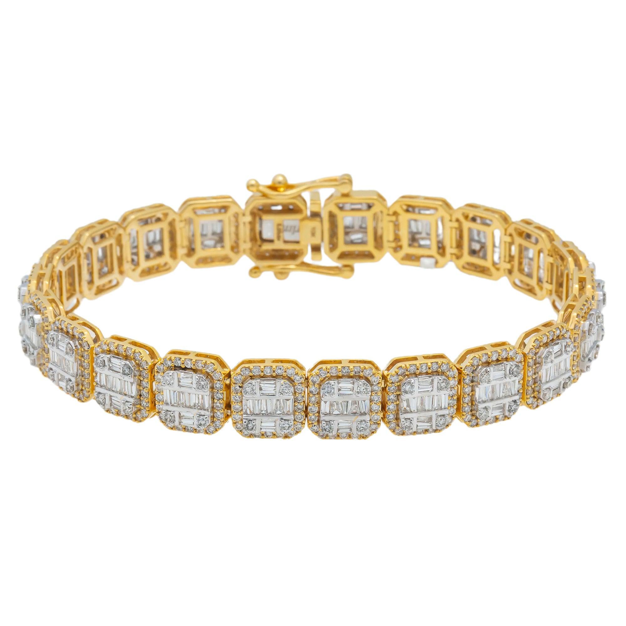 10K GOLD SQUARE SHAPE BAGUETTE DIAMONDS BRACELET 8.03 CT
