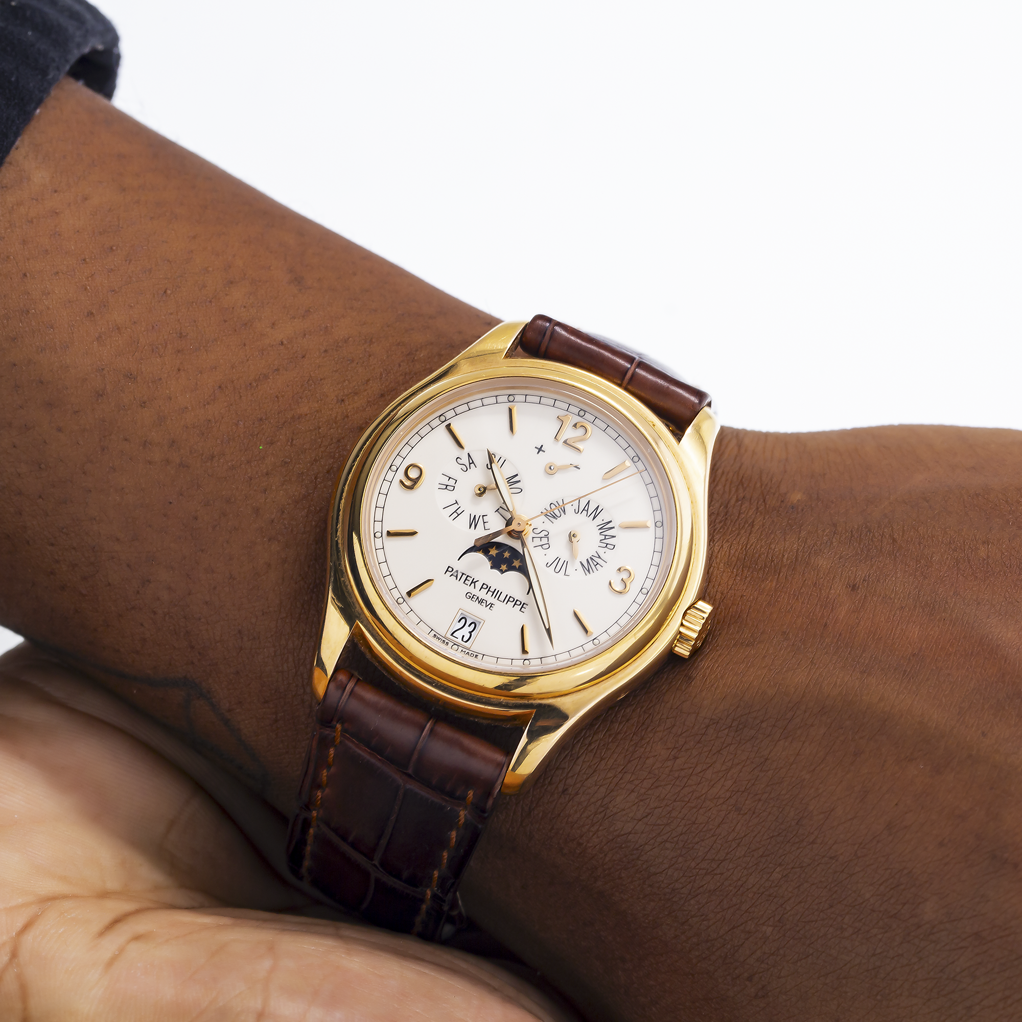 Patek Philippe Annual Calendar 39MM 5146R-001 White Dial Rose Gold Bezel Brown Alligator Leather Strap