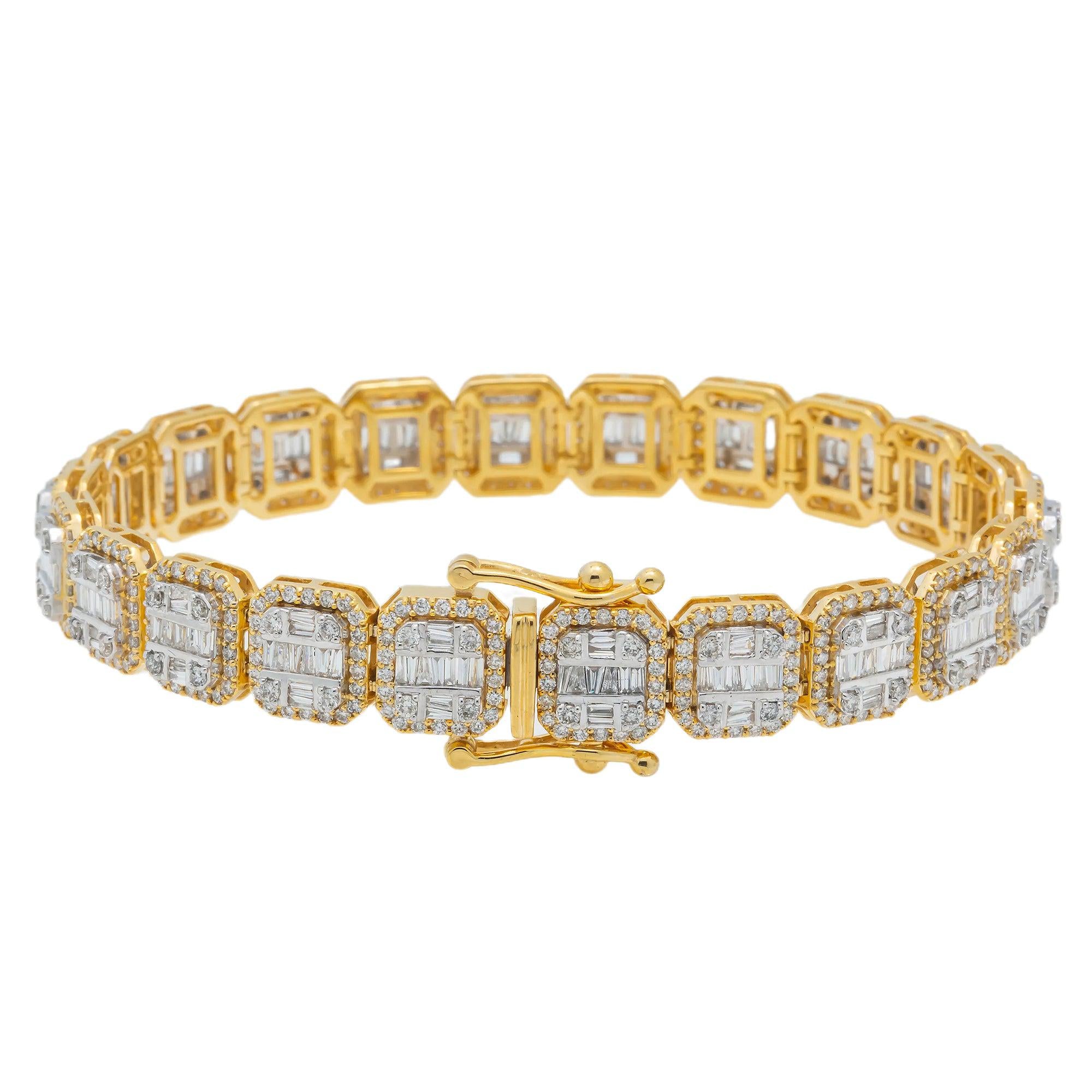10K GOLD SQUARE SHAPE BAGUETTE DIAMONDS BRACELET 8.03 CT