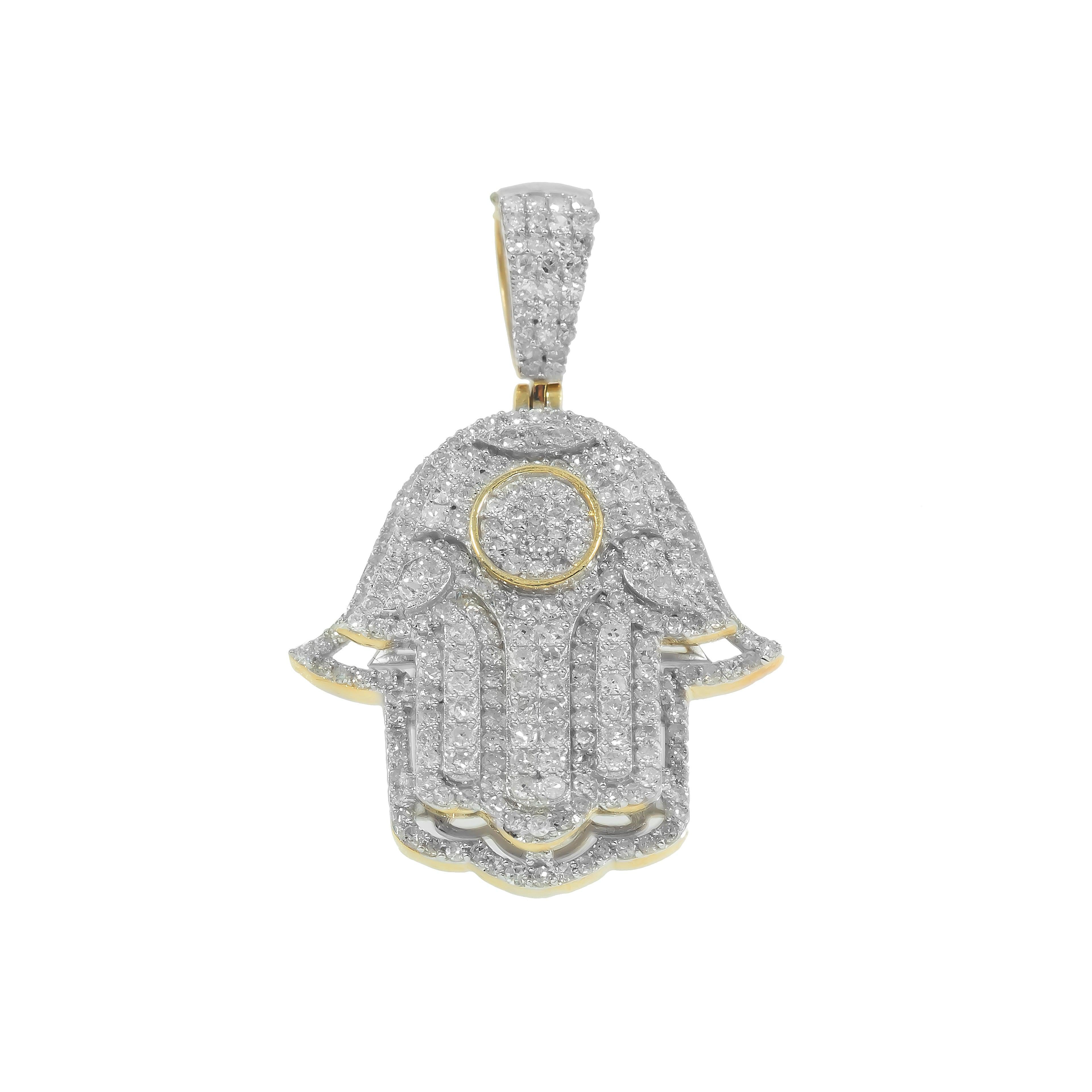 10K GOLD DIAMOND 3D HAMSA PENDANT 1.31 CT