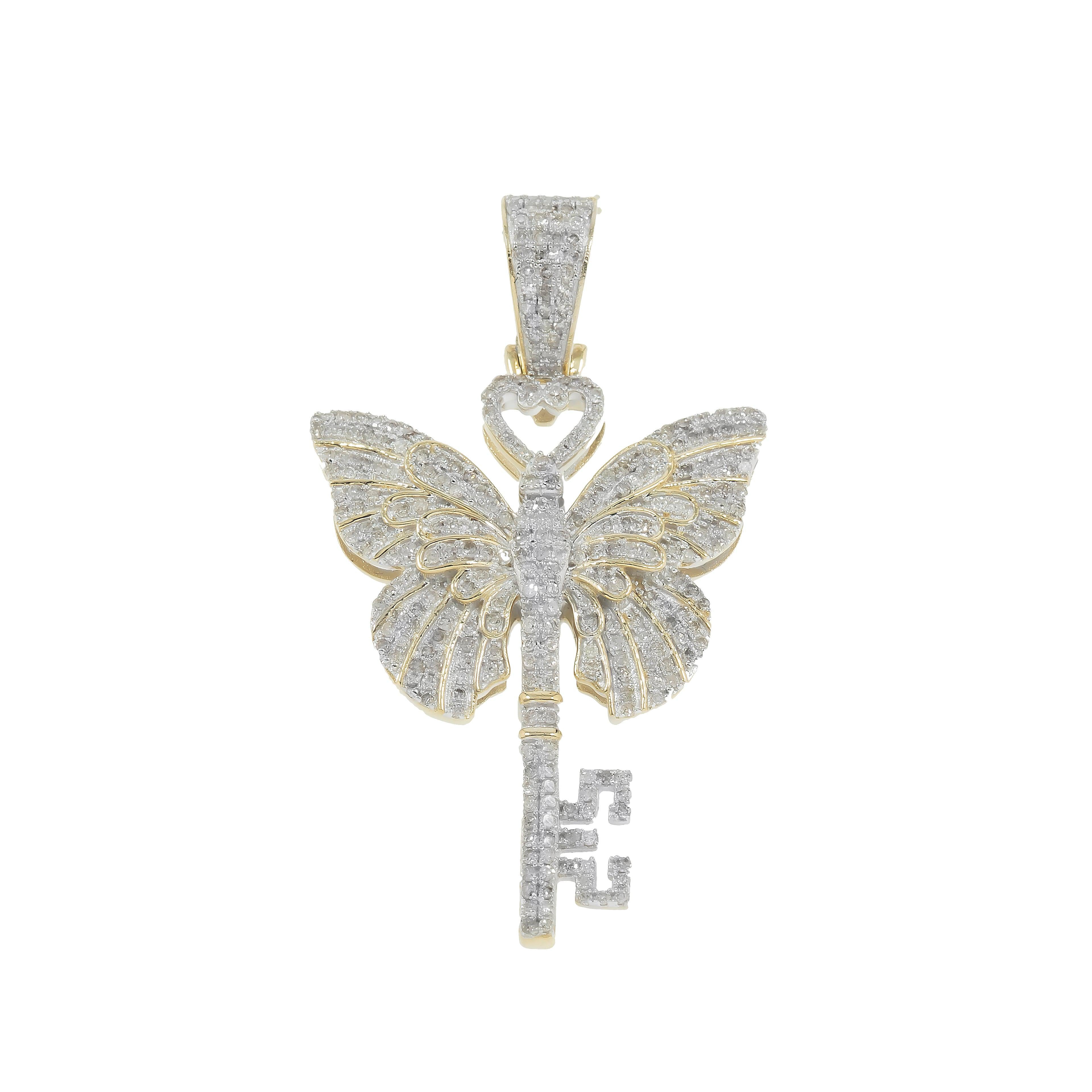 10K GOLD DIAMOND BUTTERFLY KEY PENDANT 0.97 CT
