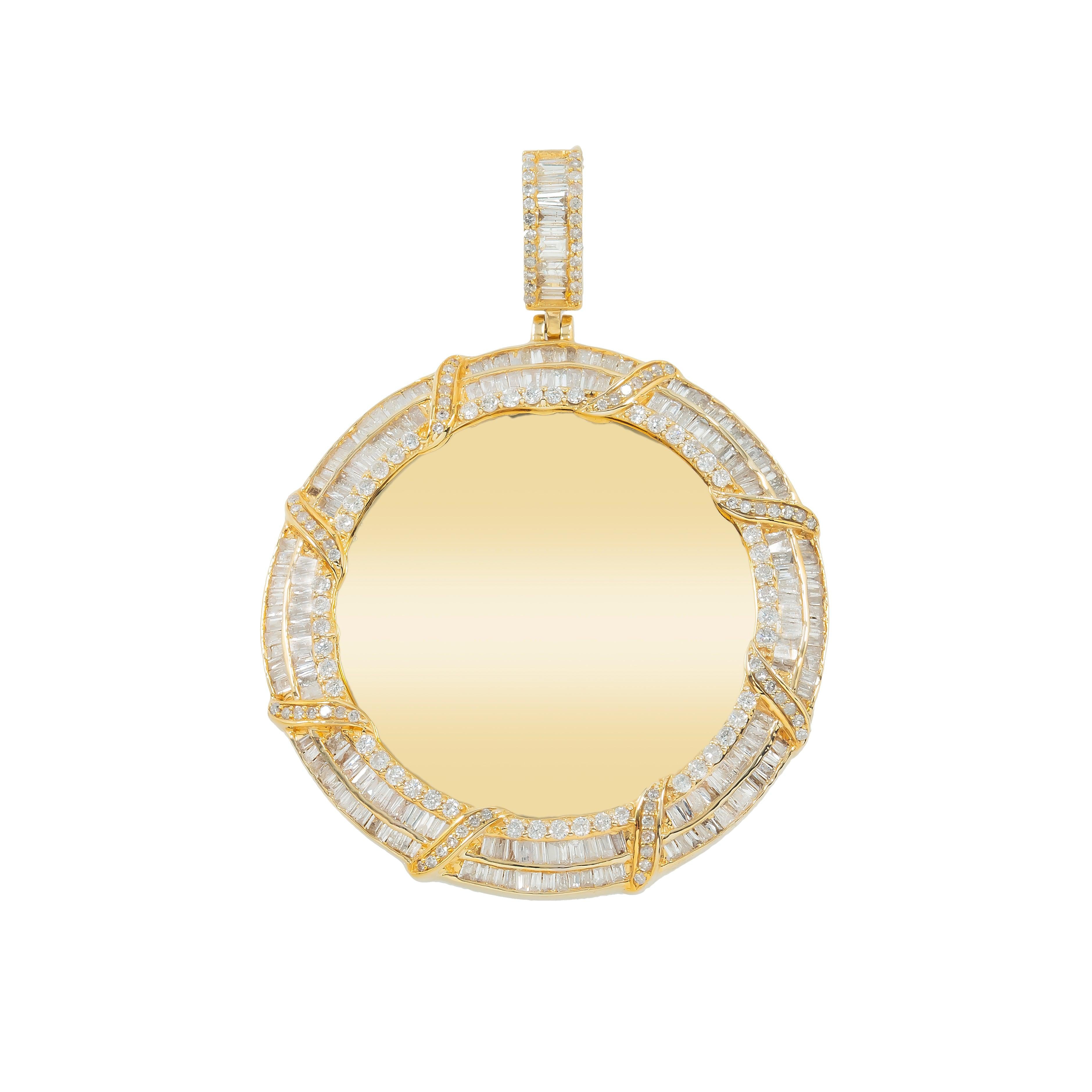 14K GOLD BAGUETTE DIAMOND CIRCLE PICTURE PENDANT 2.90 CT