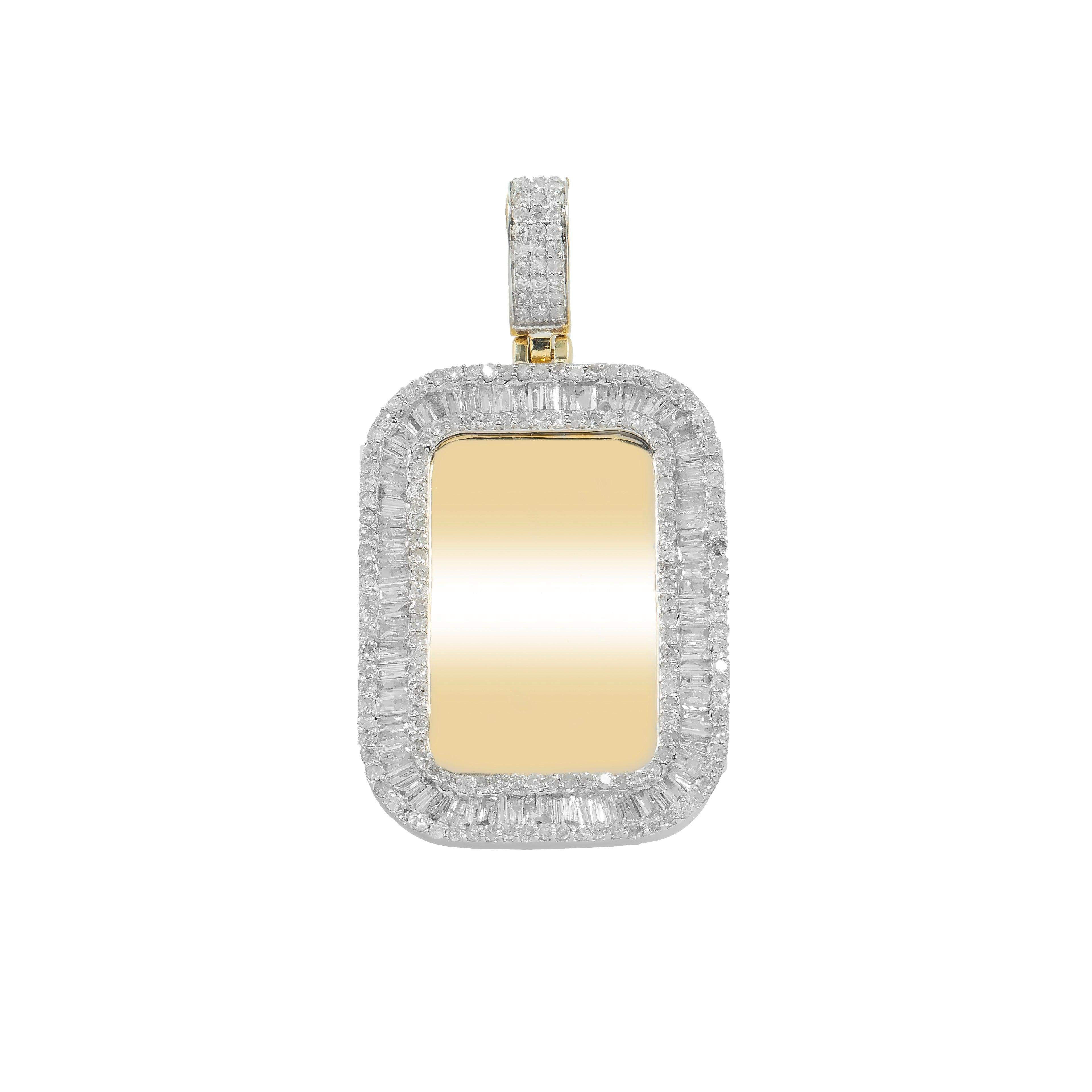 14K GOLD BAGUETTE DIAMOND RECTANGLE PICTURE PENDANT 1.52 CT