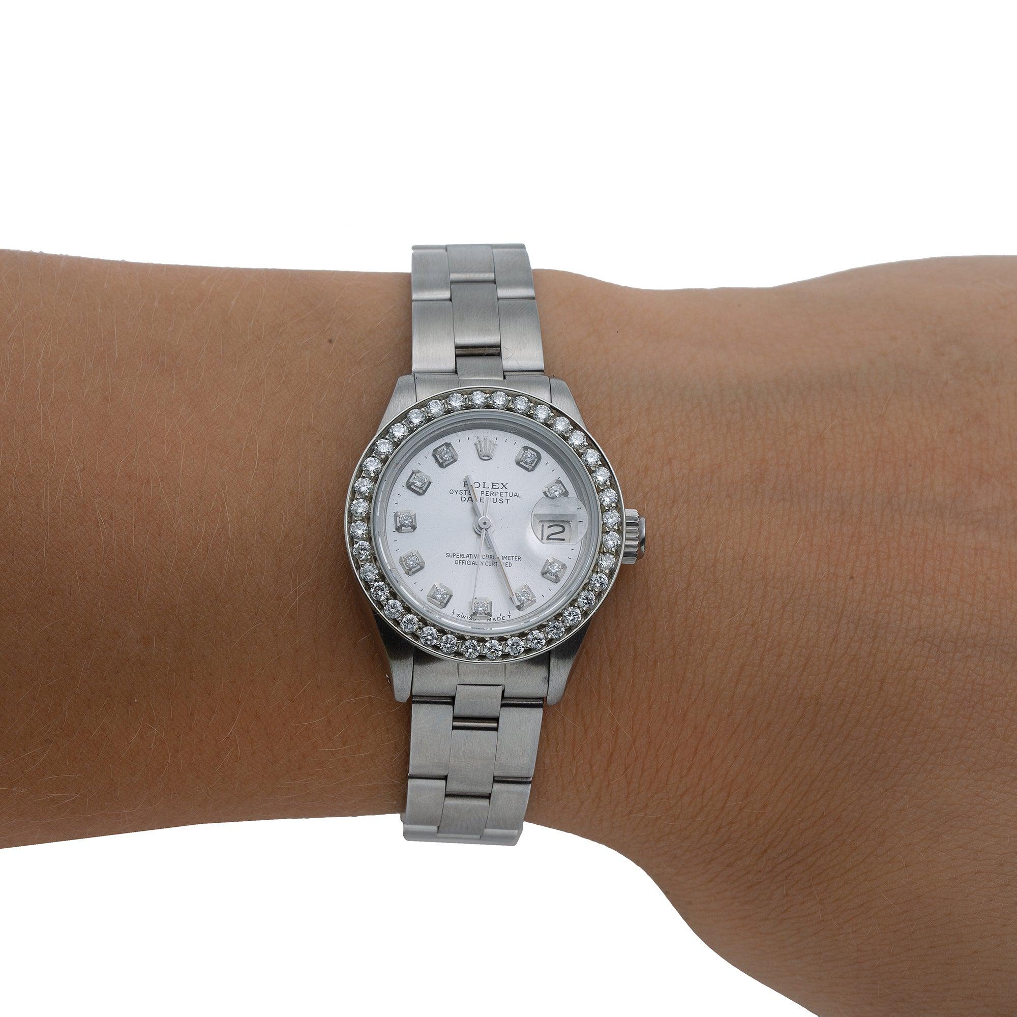 Rolex Datejust 26MM 69160 Silver Diamond Dial Diamond Bezel Stainless Steel Oyster Bracelet 0.9ct