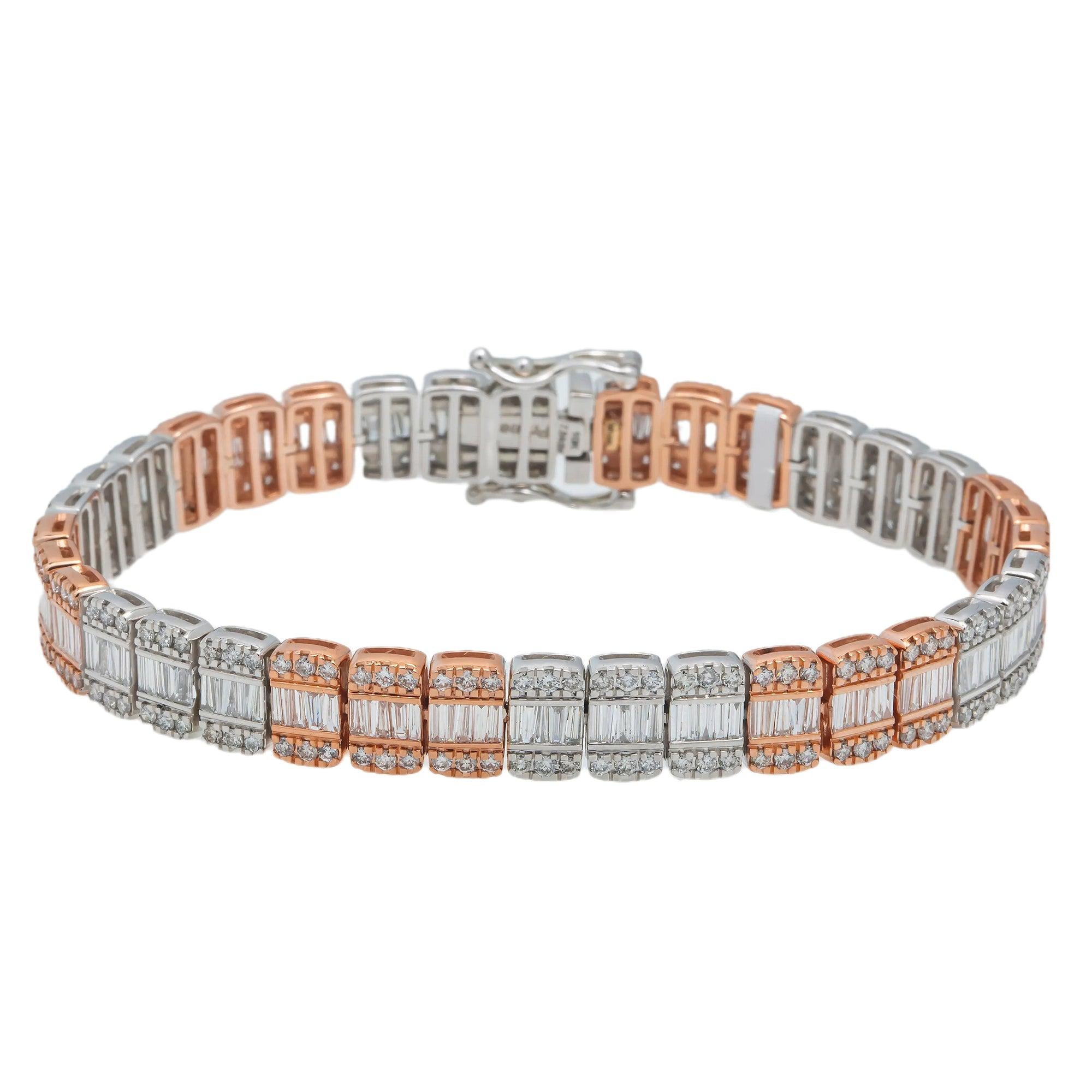 10K GOLD TWO TONE BAGUETTE DIAMONDS BRACELET 7.84 CT