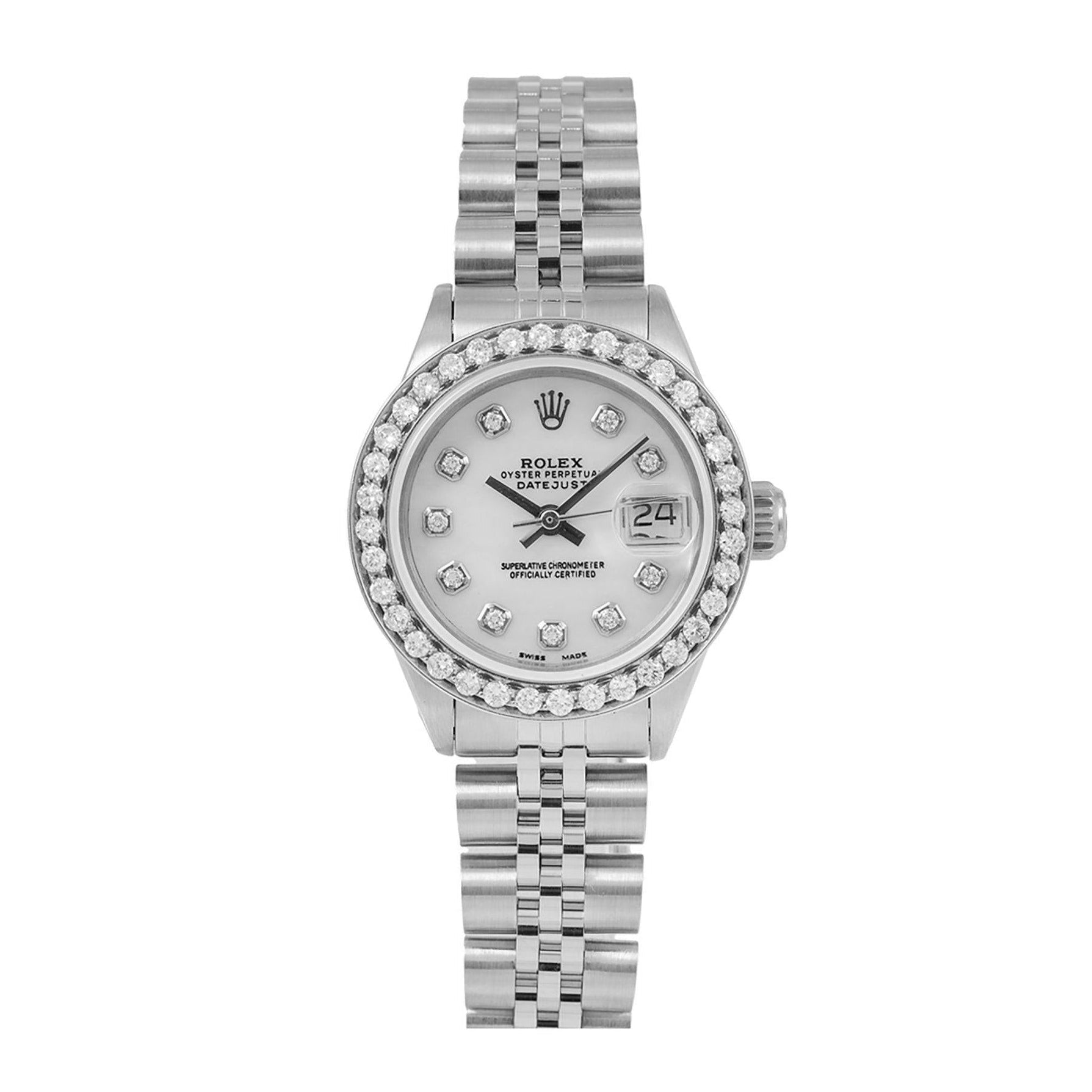 Rolex Datejust 26MM 69240 Silver Diamond Dial Diamond Bezel Stainless Steel Jubilee Bracelet 0.9ct