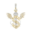 14K GOLD DIAMOND DOLLAR SIGN AND MONEY BAG WITH WINGS PENDANT 0.88 CT
