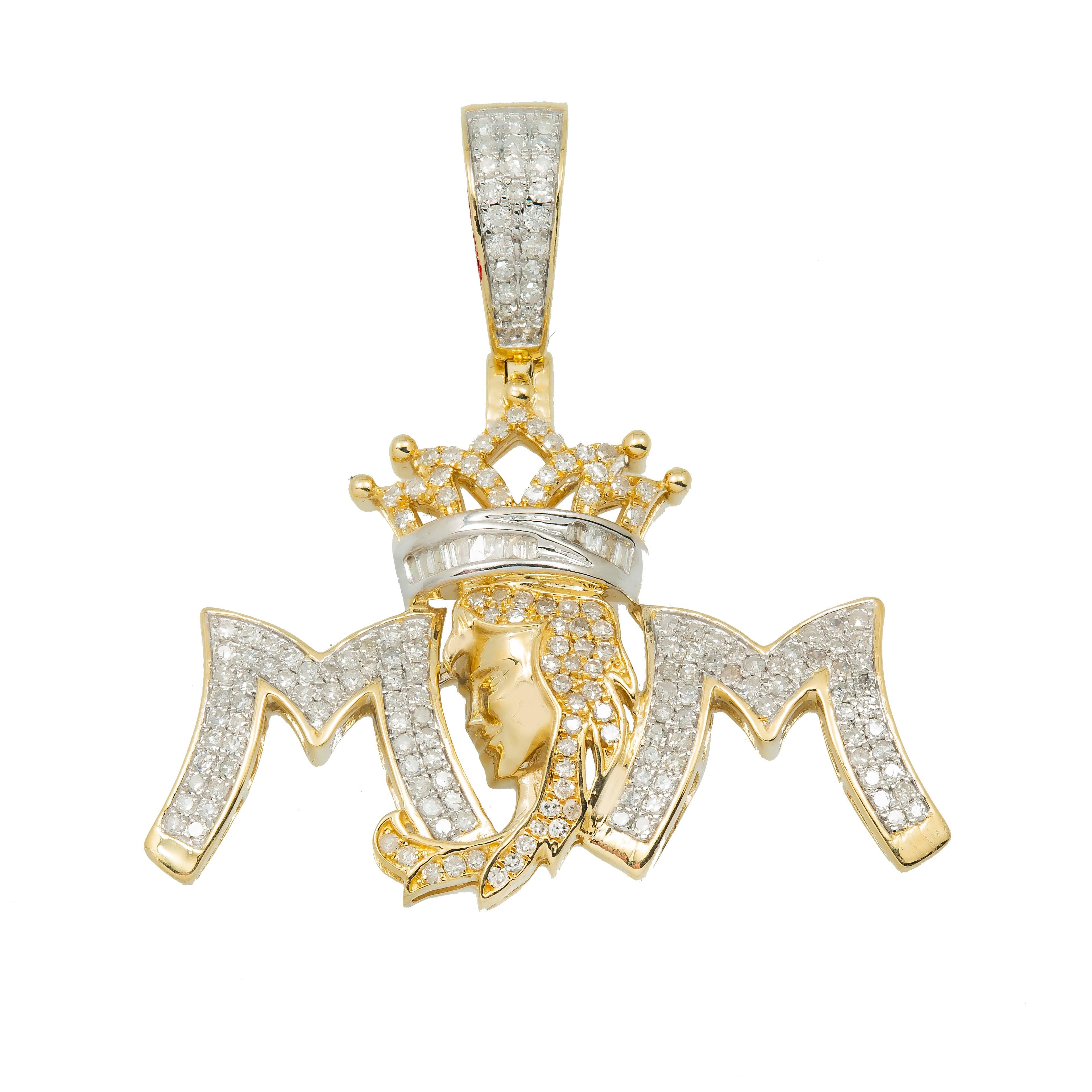 14K GOLD TWO-TONE DIAMOND MOM WITH CROWN PENDANT 1.15 CT