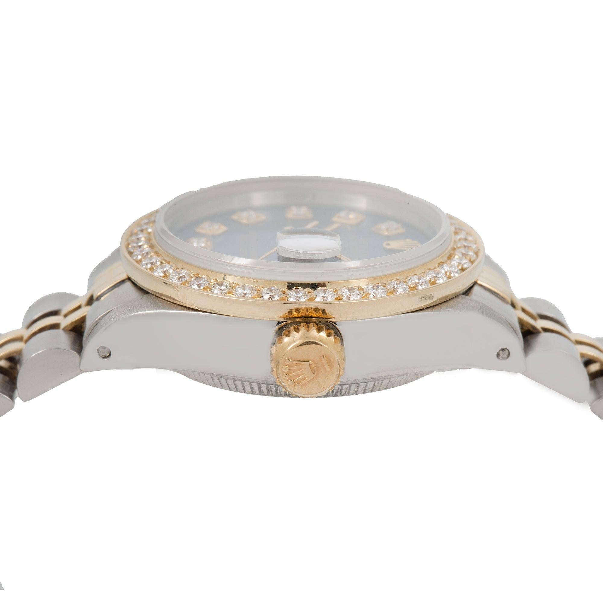 Rolex Datejust 26MM 69173 Blue Diamond Dial Diamond Bezel Two Tone Jubilee Bracelet 1.2ct