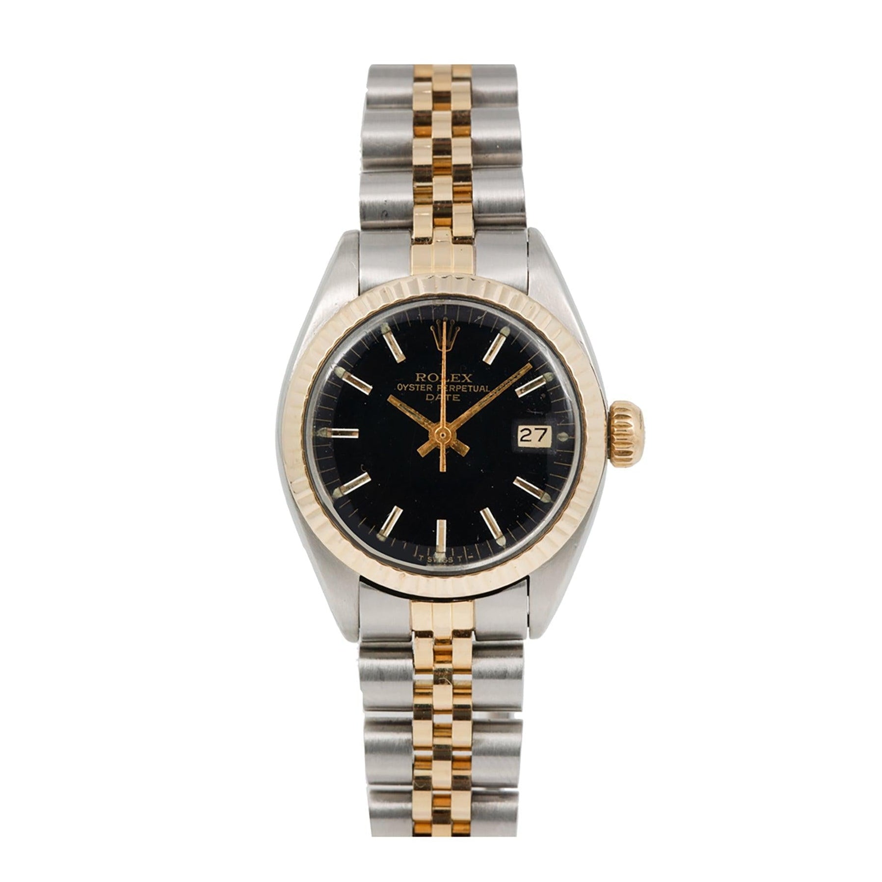 Rolex Datejust 26MM 69173 Black Dial Yellow Gold Fluted Bezel Two Tone Jubilee Bracelet