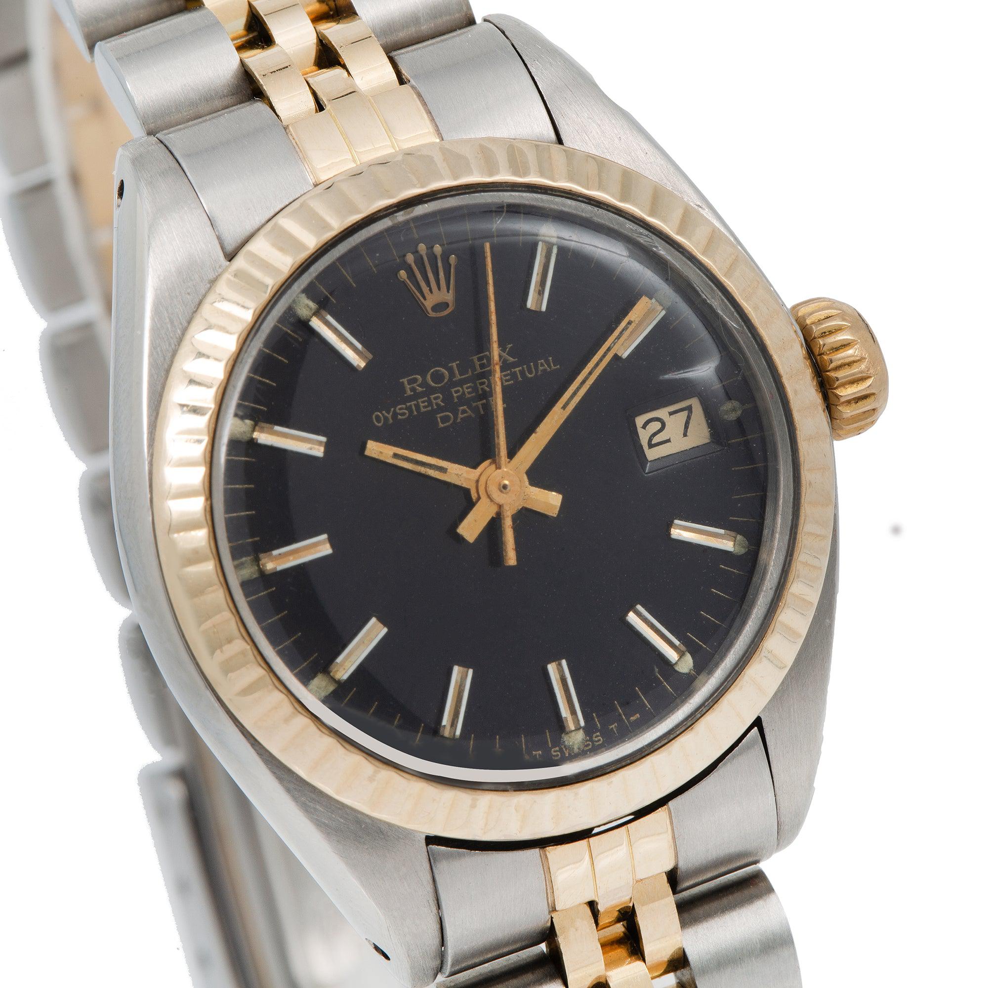 Rolex Datejust 26MM 69173 Black Dial Fluted Bezel Two Tone Yellow Gold Jubilee Bracelet