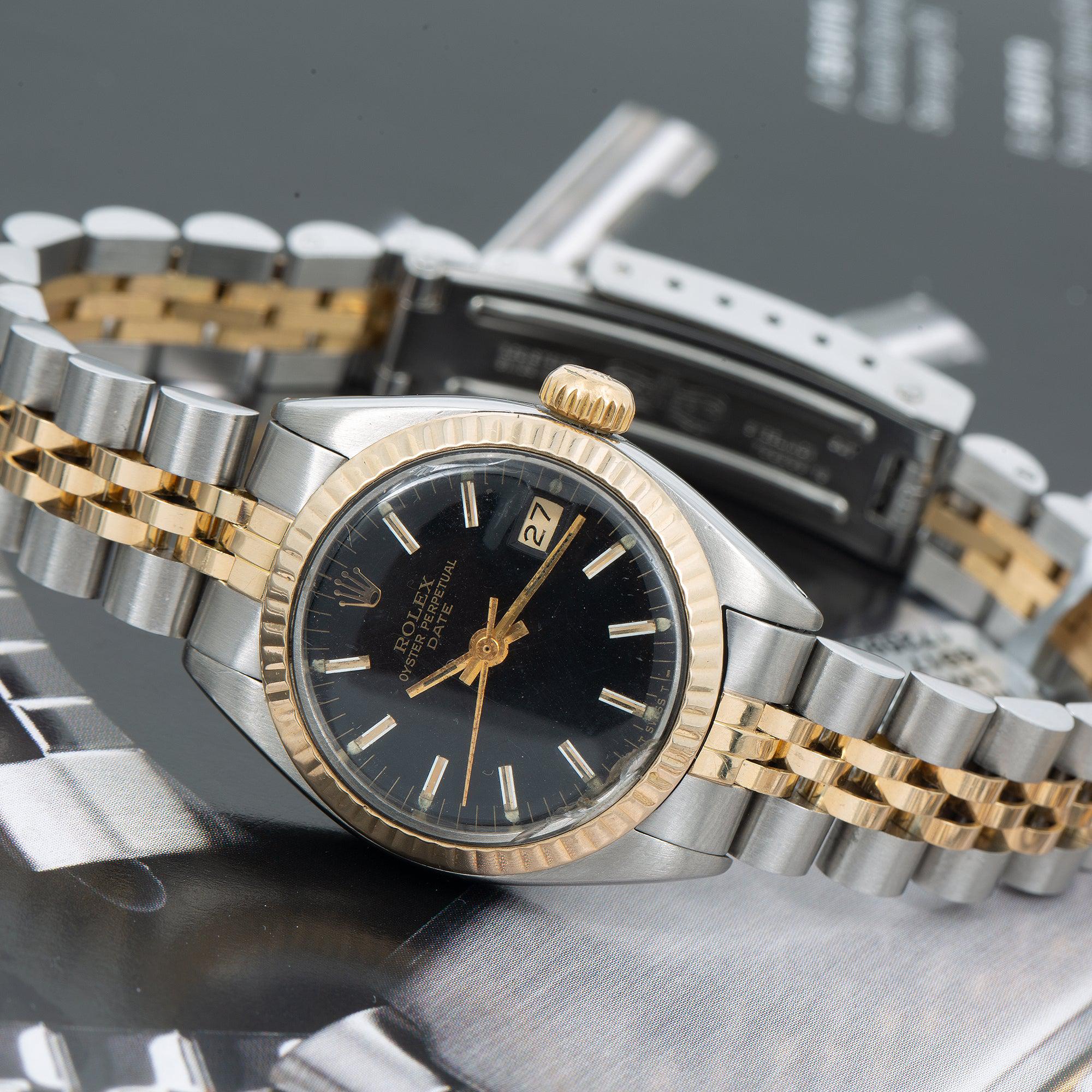 Rolex Datejust 26MM 69173 Black Dial Fluted Bezel Two Tone Yellow Gold Jubilee Bracelet