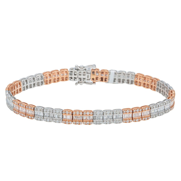 10K GOLD TWO TONE BAGUETTE DIAMONDS BRACELET 5.21 CT