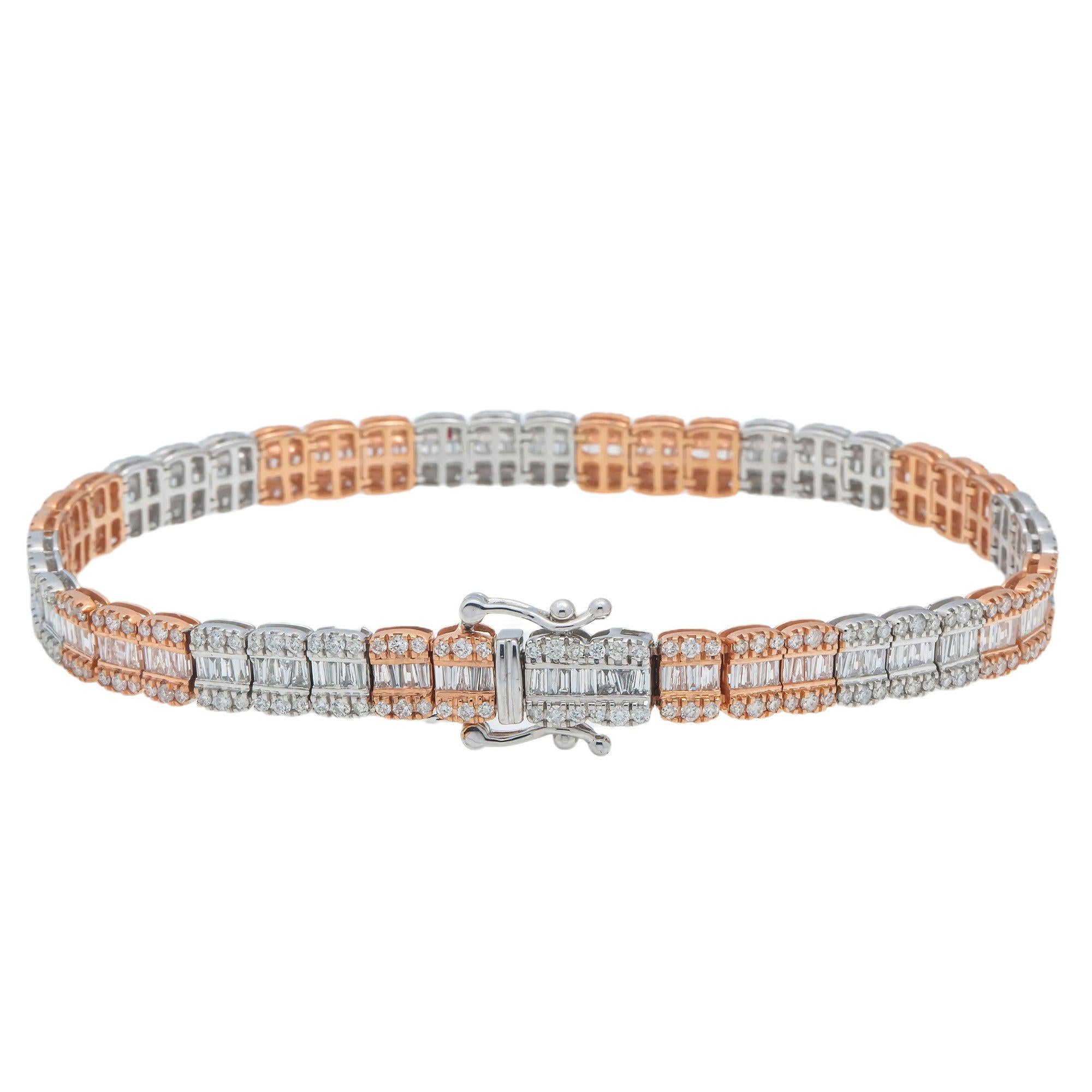 10K GOLD TWO TONE BAGUETTE DIAMONDS BRACELET 5.21 CT