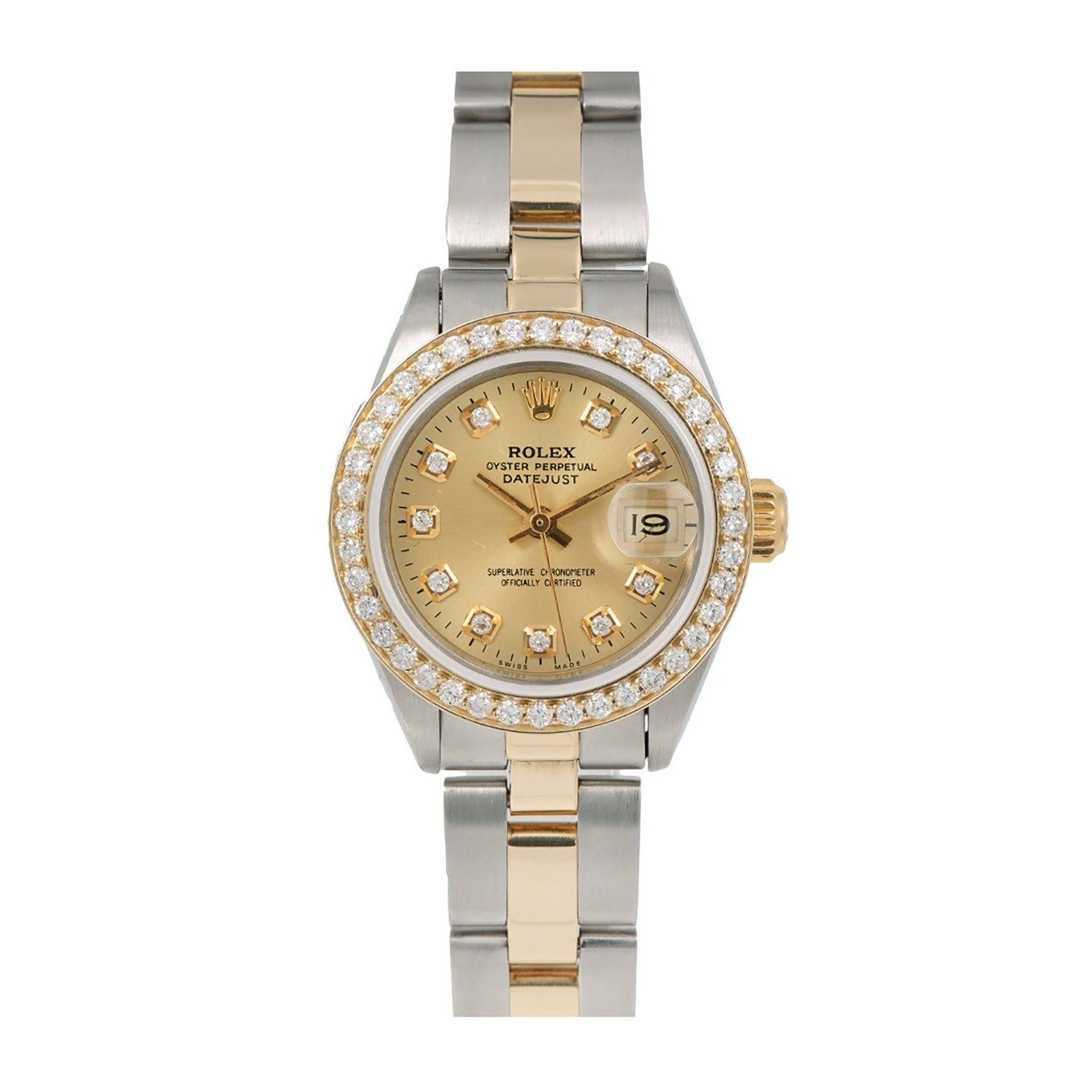 Rolex Datejust 26MM 69173 Champagne Diamond Dial Diamond Bezel Two Tone Oyster Bracelet 0.9ct