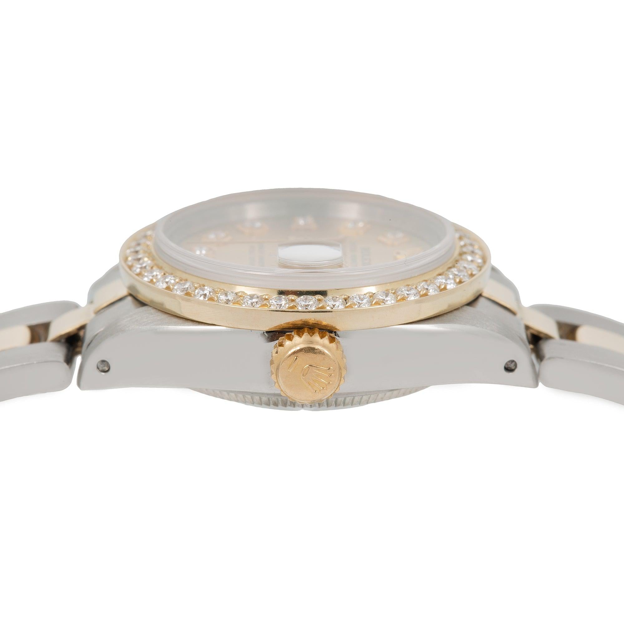 Rolex Datejust 26MM 69173 Champagne Diamond Dial Diamond Bezel Two Tone Yellow Gold Oyster Bracelet 0.9ct