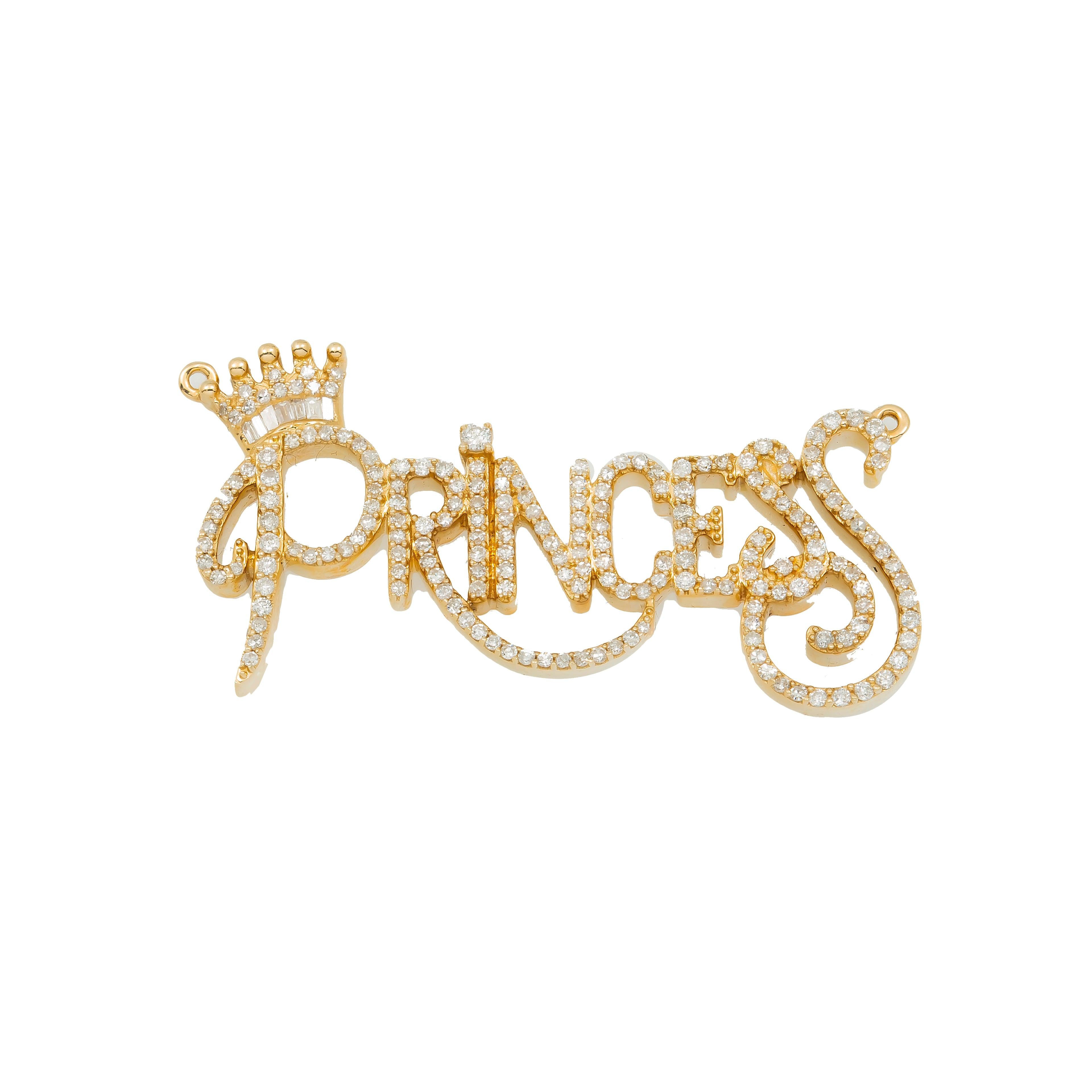 14K GOLD DIAMOND PRINCESS WITH CROWN PENDANT 0.95 CT