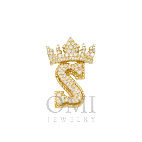 14K GOLD DIAMOND INITIAL LETTER S WITH CROWN PENDANT 0.70 CT