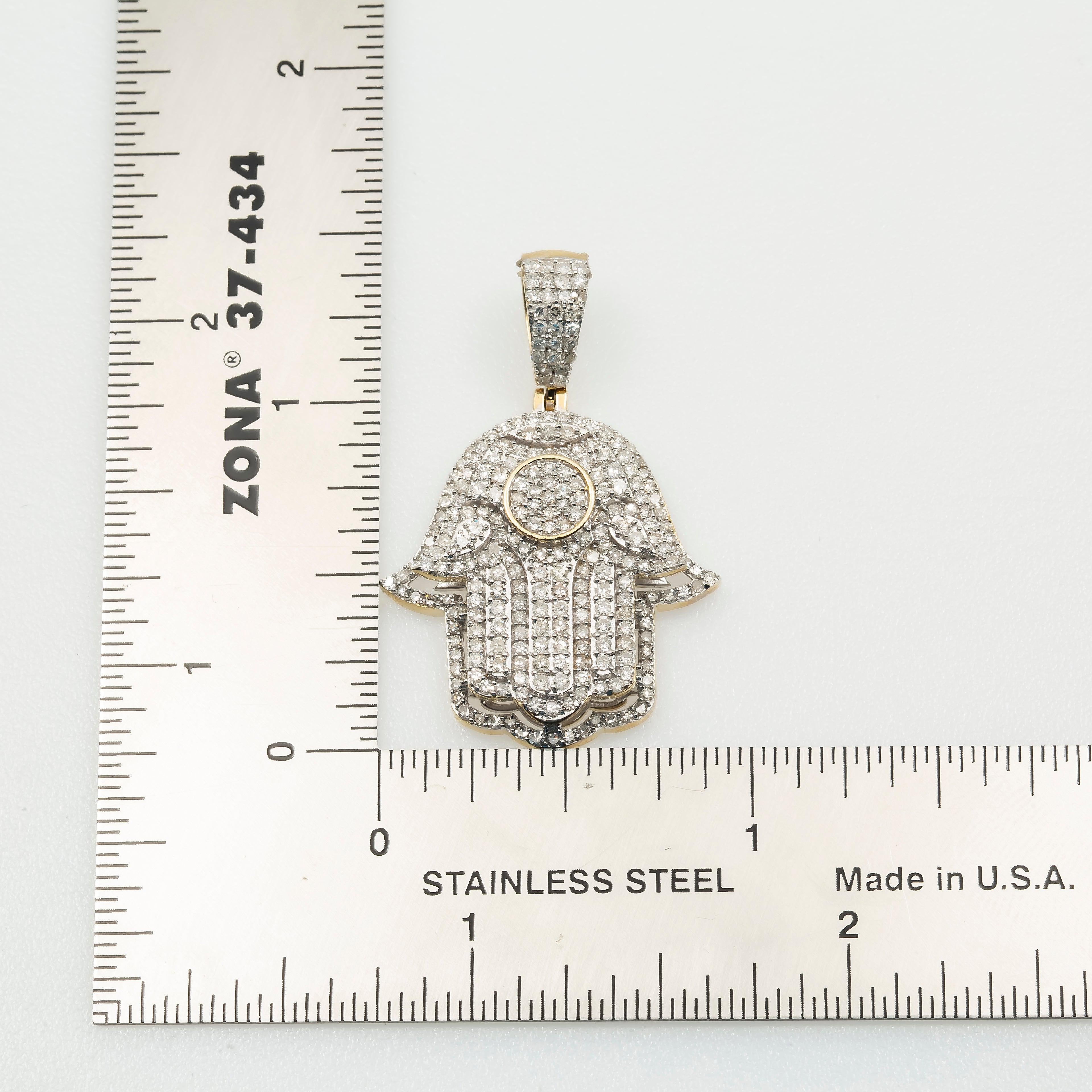 10K GOLD DIAMOND 3D HAMSA PENDANT 1.31 CT