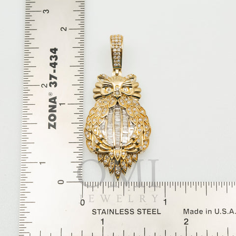14K GOLD BAGUETTE DIAMOND OWL PENDANT 1.00 CT