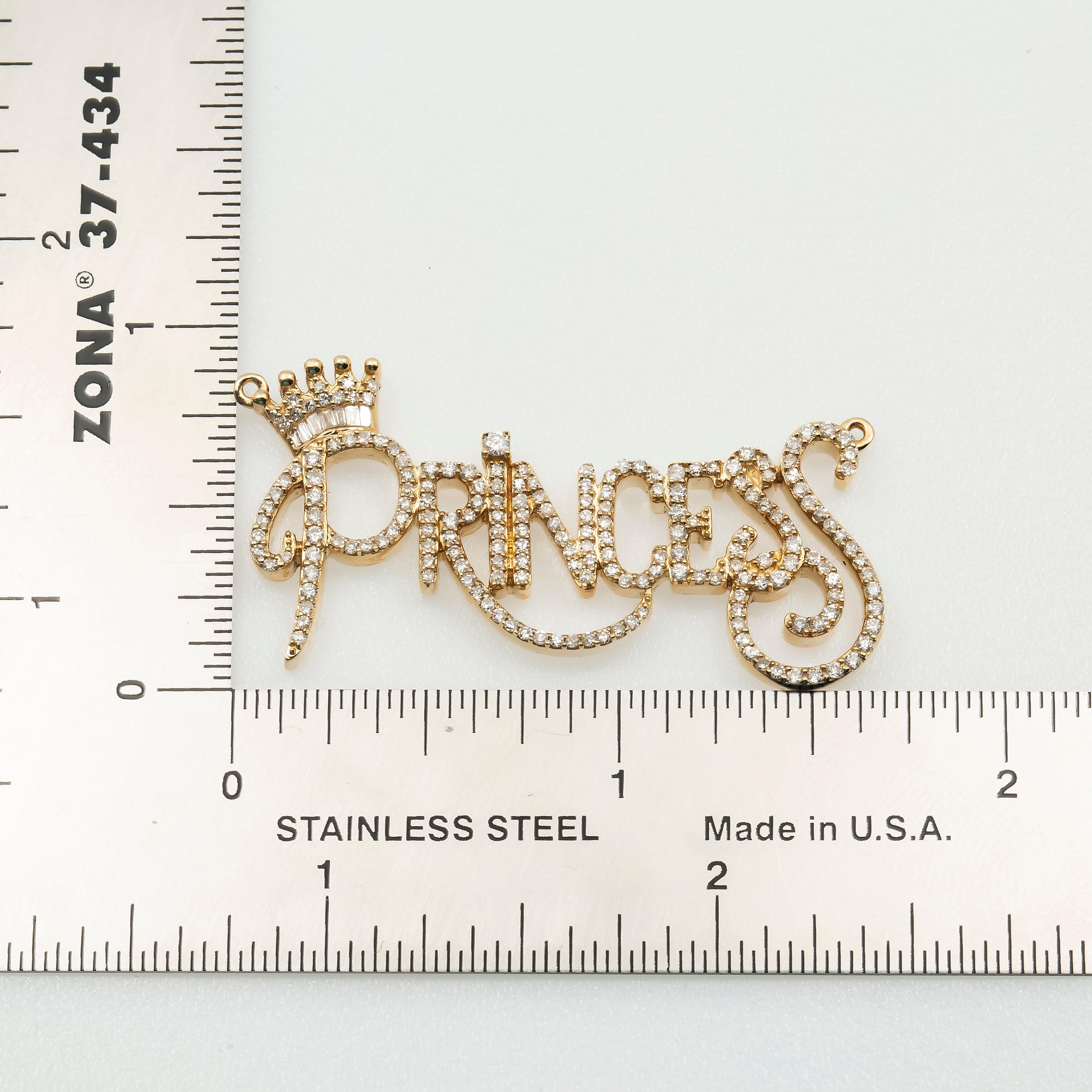 14K GOLD DIAMOND PRINCESS WITH CROWN PENDANT 0.95 CT