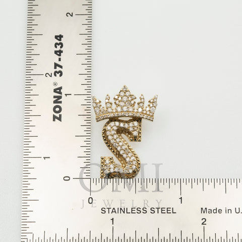 14K GOLD DIAMOND INITIAL LETTER S WITH CROWN PENDANT 0.70 CT