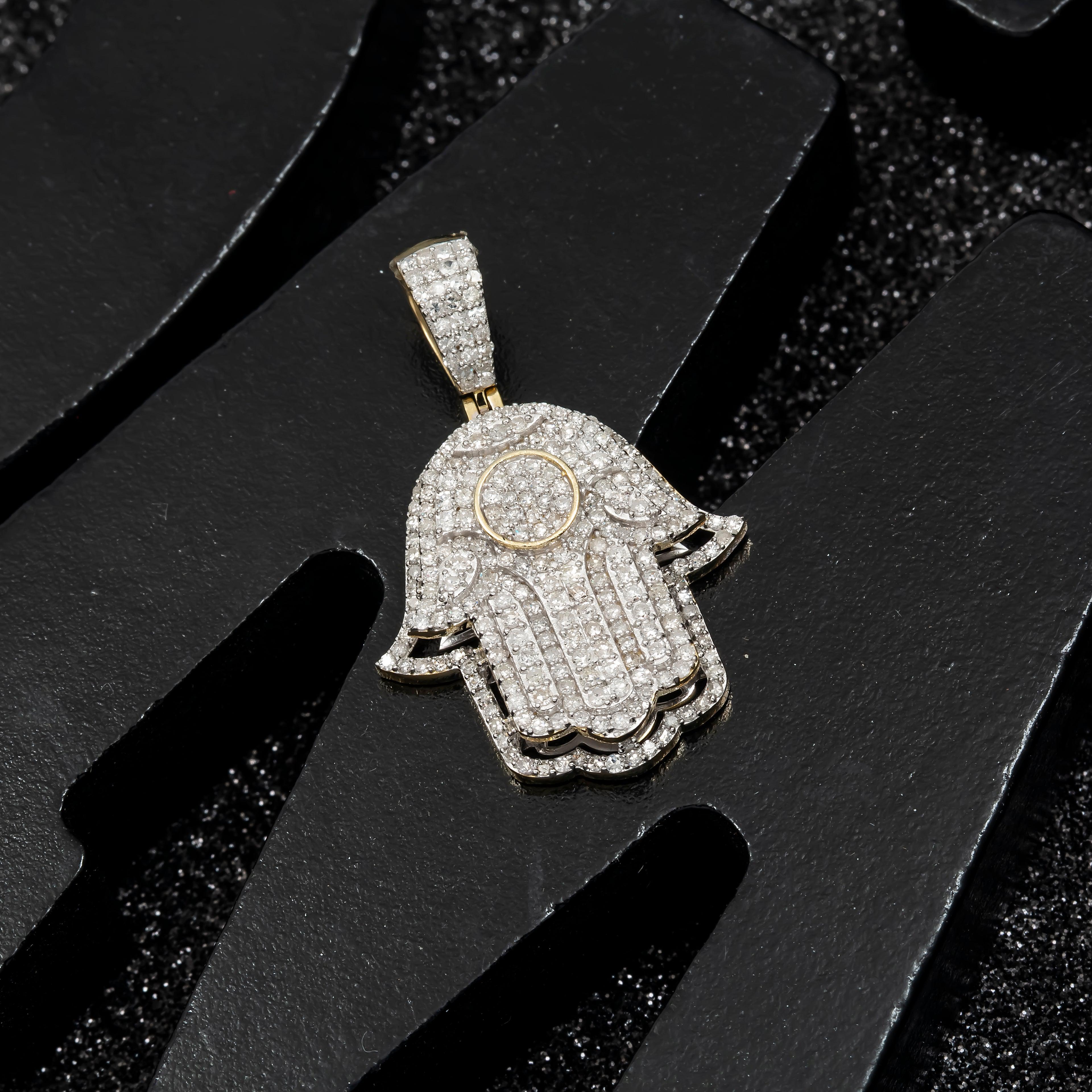 10K GOLD DIAMOND 3D HAMSA PENDANT 1.31 CT