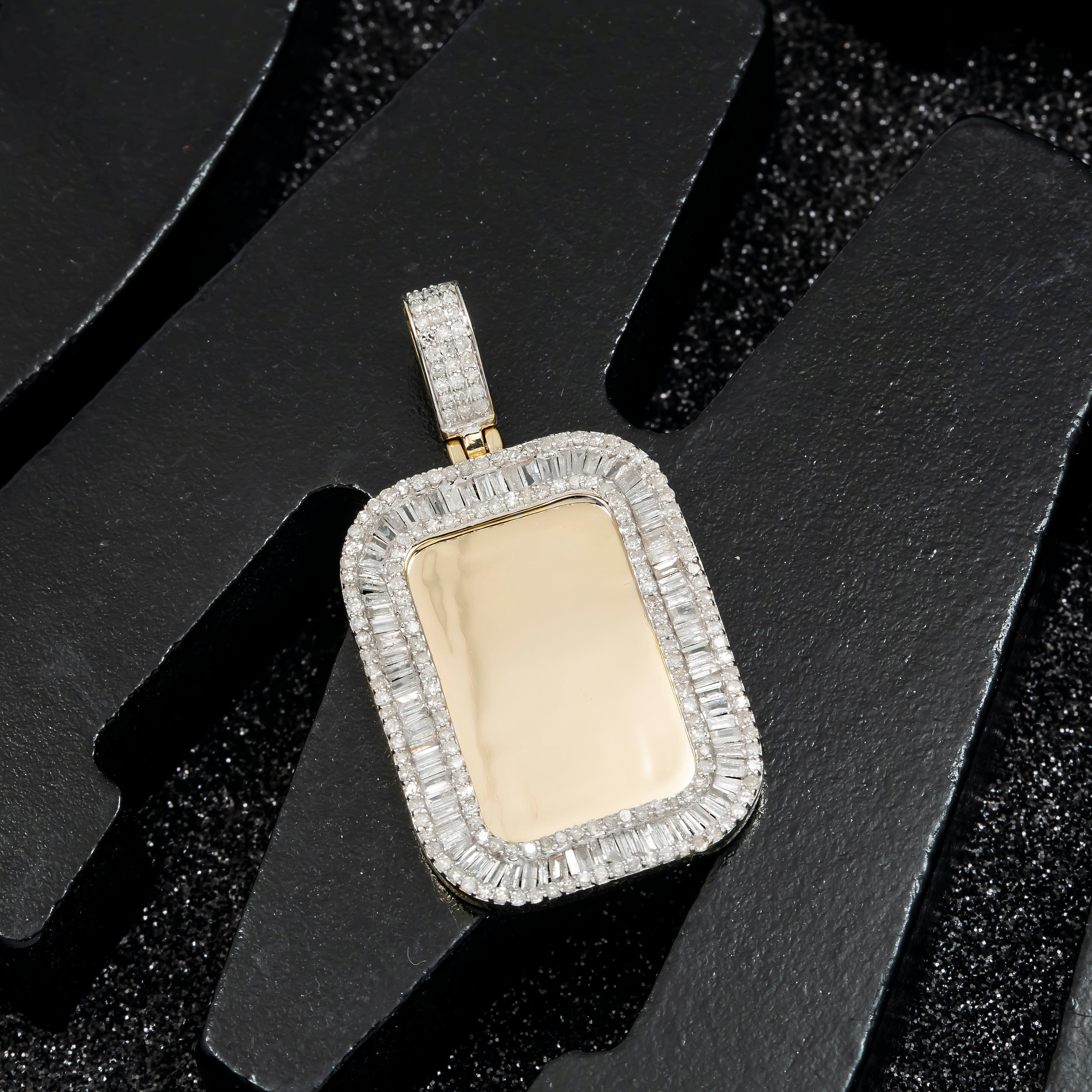 14K GOLD BAGUETTE DIAMOND RECTANGLE PICTURE PENDANT 1.52 CT