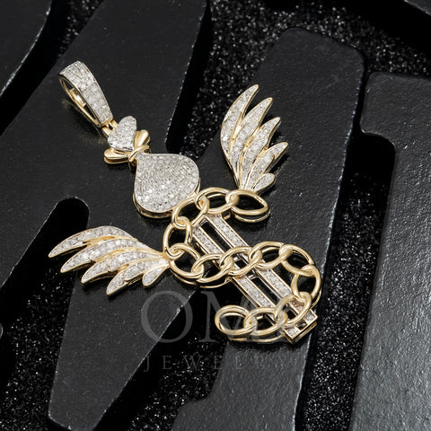 14K GOLD DIAMOND DOLLAR SIGN AND MONEY BAG WITH WINGS PENDANT 0.88 CT