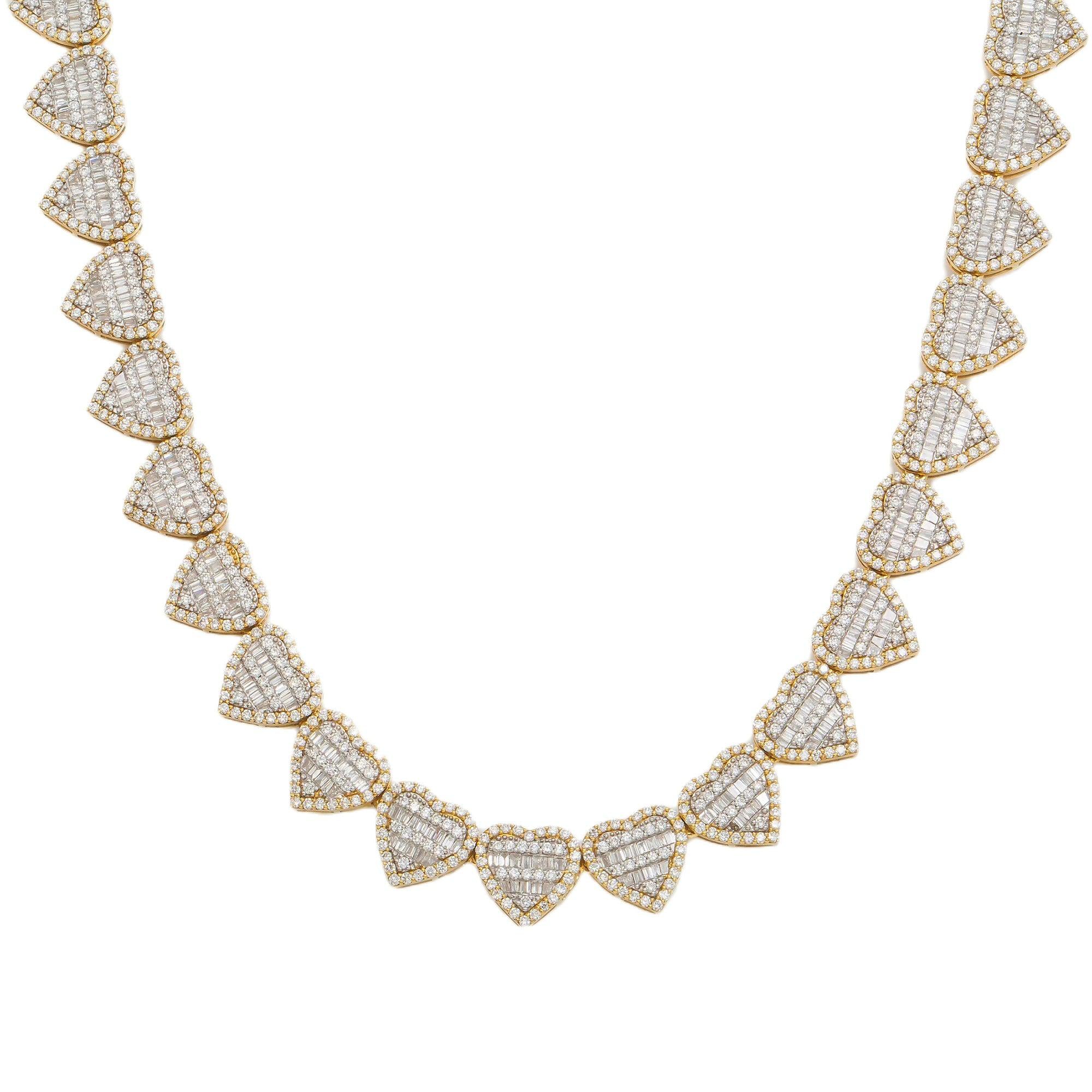 10K GOLD HEART BAGUETTE DIAMOND CHAIN 17.87 CT