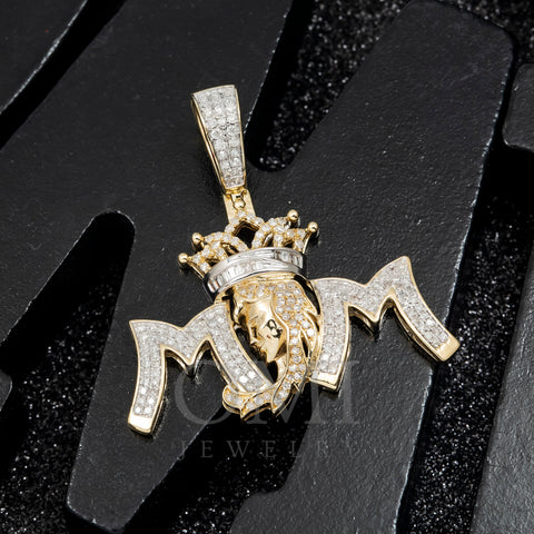 14K GOLD TWO-TONE DIAMOND MOM WITH CROWN PENDANT 1.15 CT