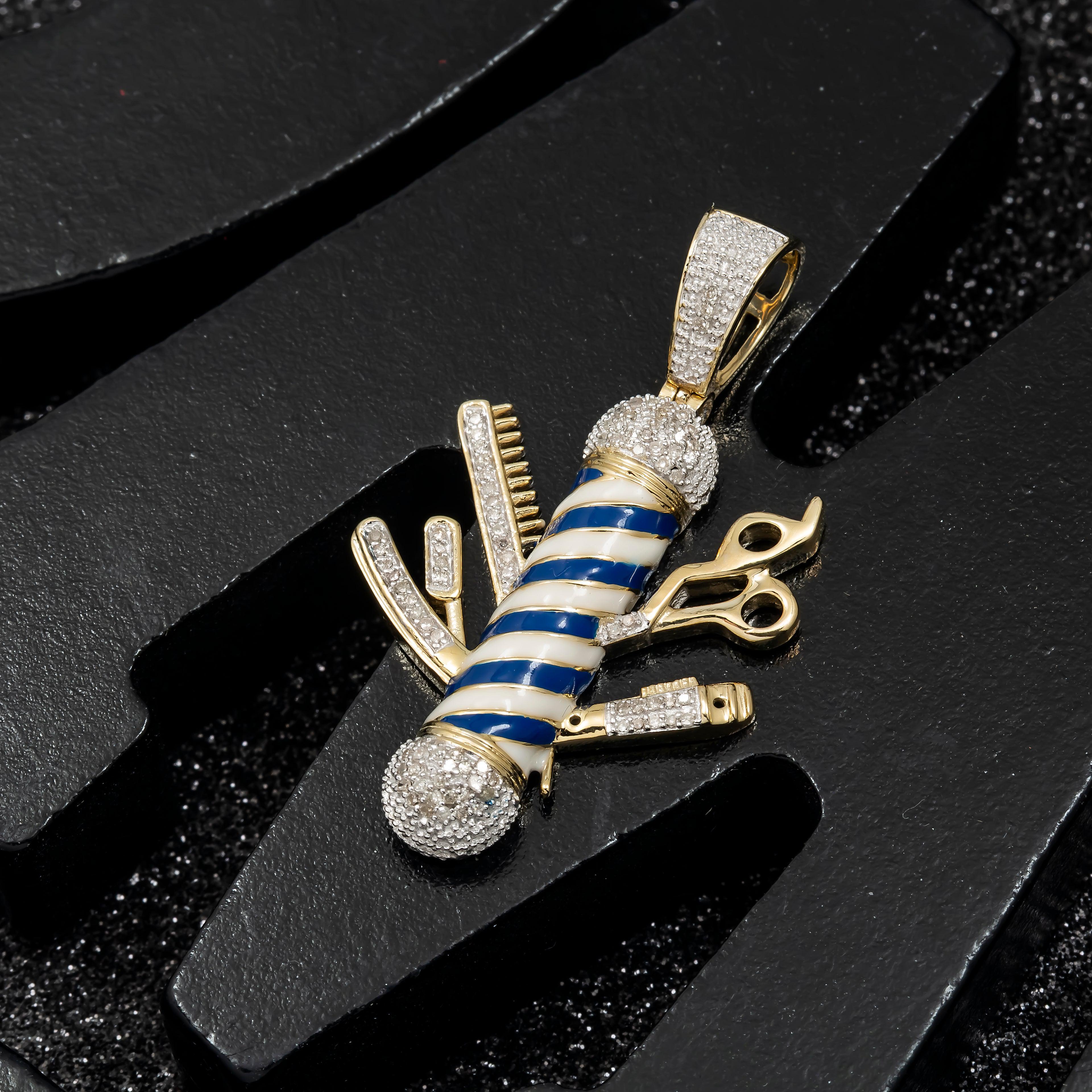 10K GOLD DIAMOND BARBER SHOP PENDANT 0.28 CT