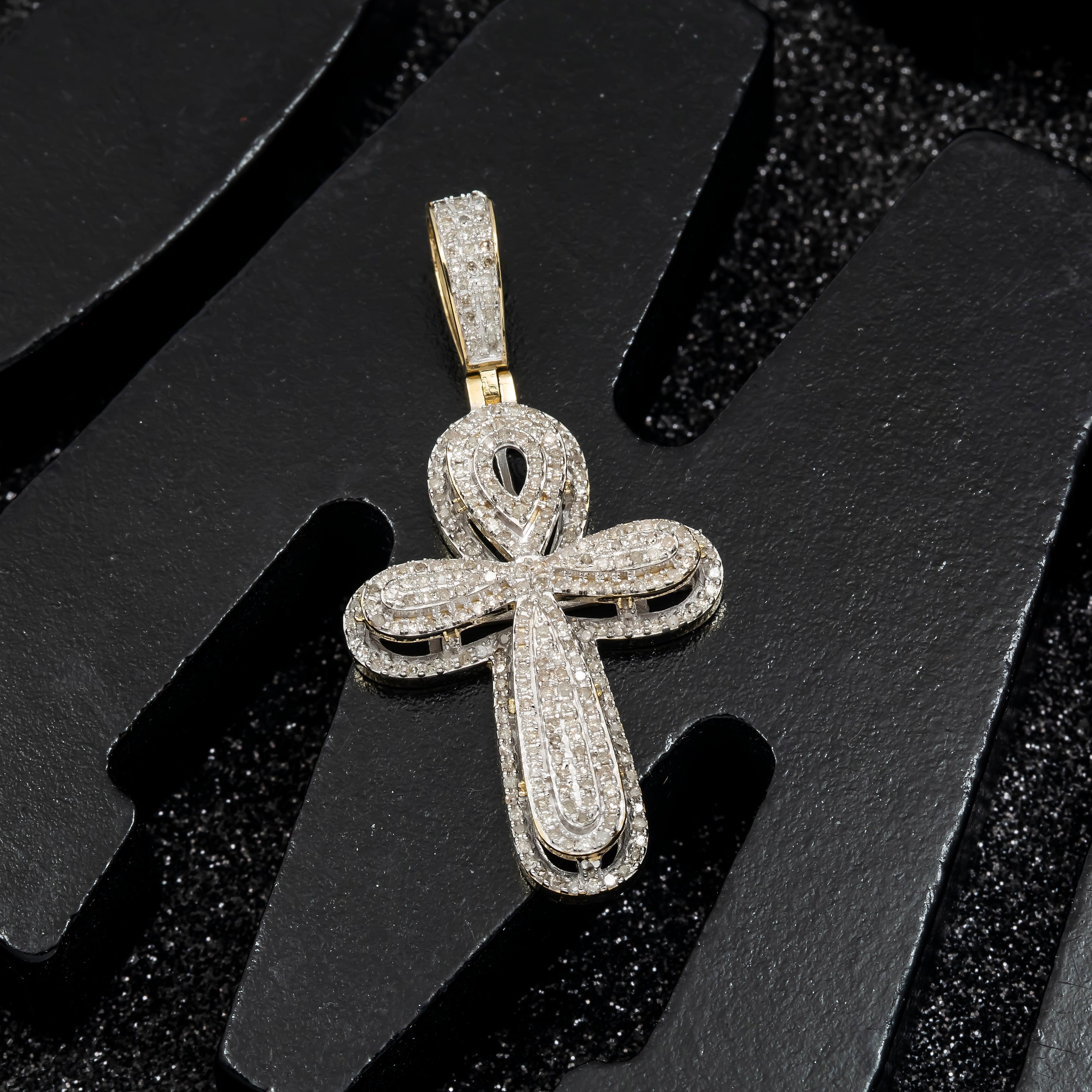 10K GOLD DIAMOND ROUNDED CROSS PENDANT 0.97 CT