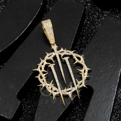14K GOLD DIAMOND BARBED WIRE AND NAILS PENDANT 0.88 CT