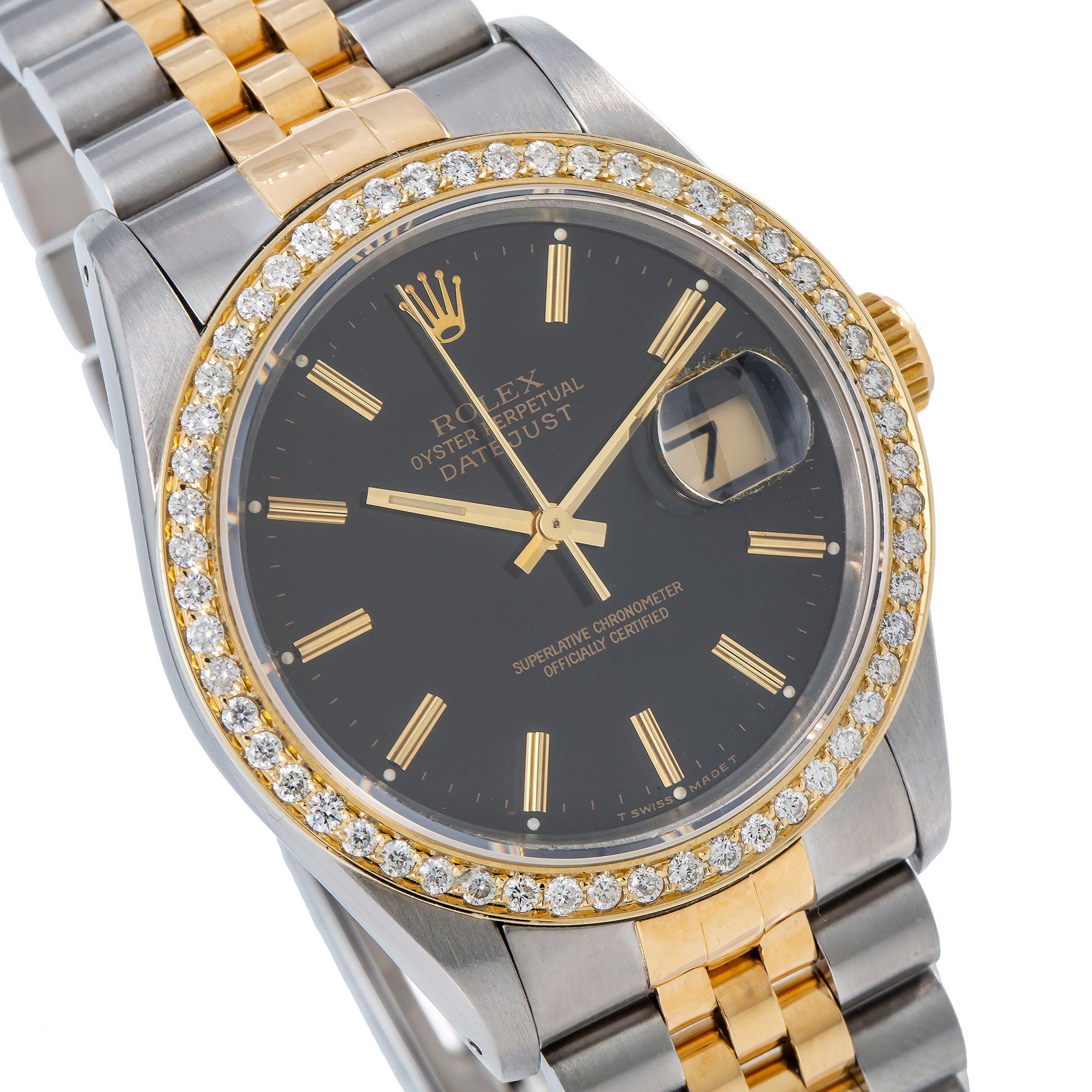 Rolex Datejust 36MM 16013 Black Dial Diamond Bezel Two Tone Yellow Gold Jubilee Bracelet
