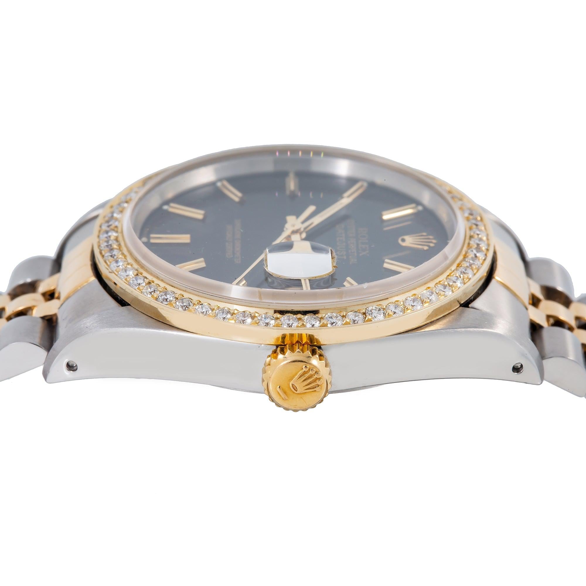 Rolex Datejust 36MM 16013 Black Dial Diamond Bezel Two Tone Yellow Gold Jubilee Bracelet