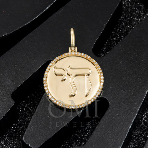 14K GOLD DIAMOND CHAI COIN PENDANT 0.35 CT