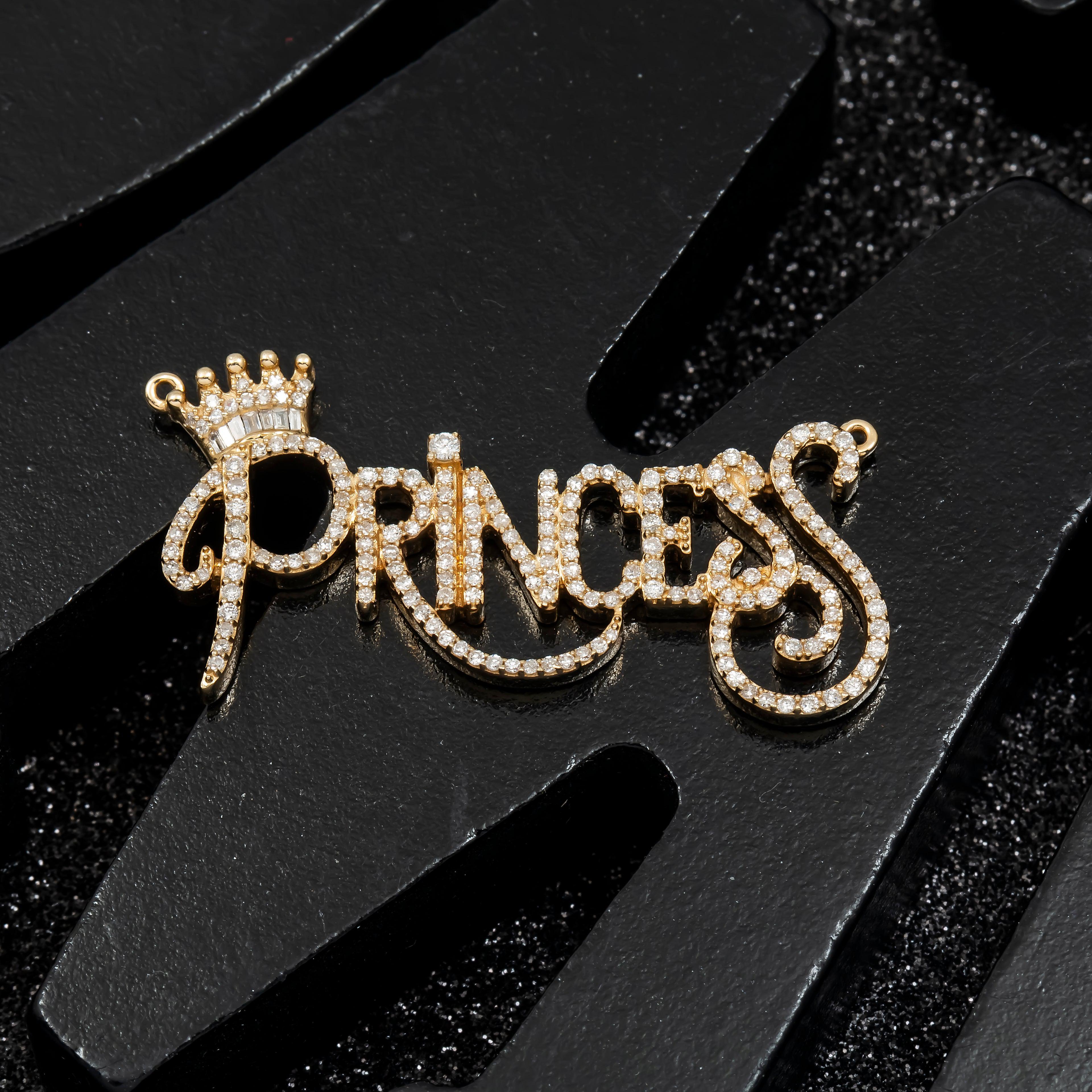 14K GOLD DIAMOND PRINCESS WITH CROWN PENDANT 0.95 CT
