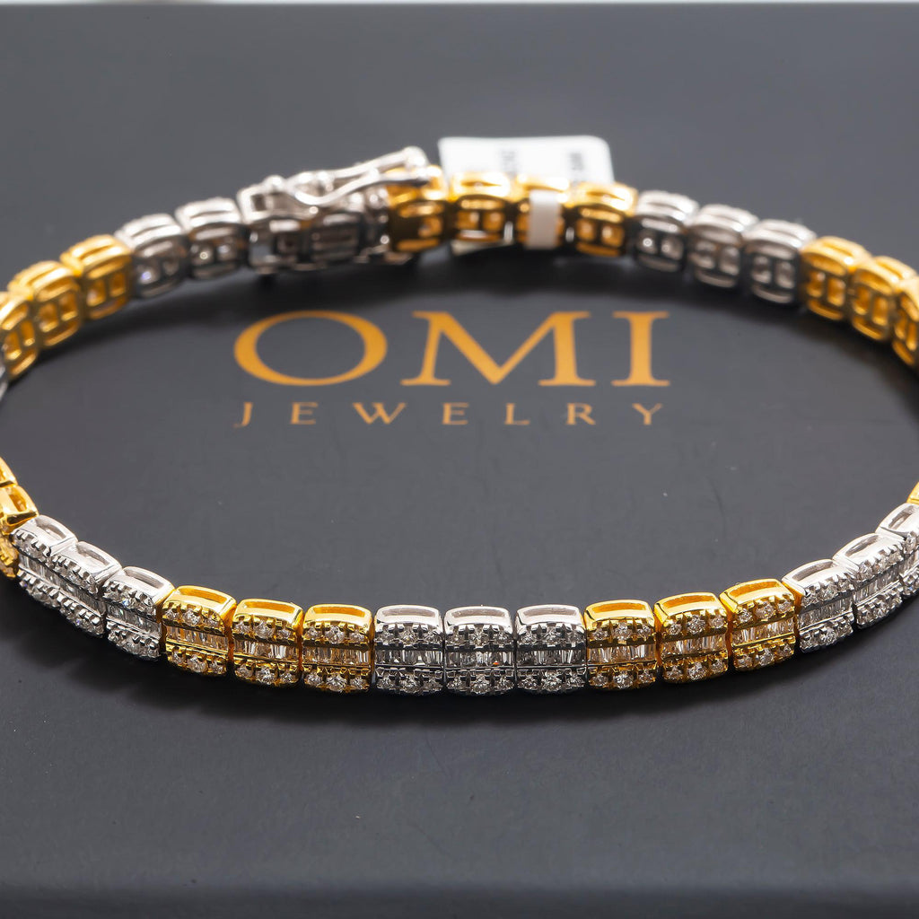 10K GOLD TWO TONE BAGUETTE DIAMONDS BRACELET 3.31 CT