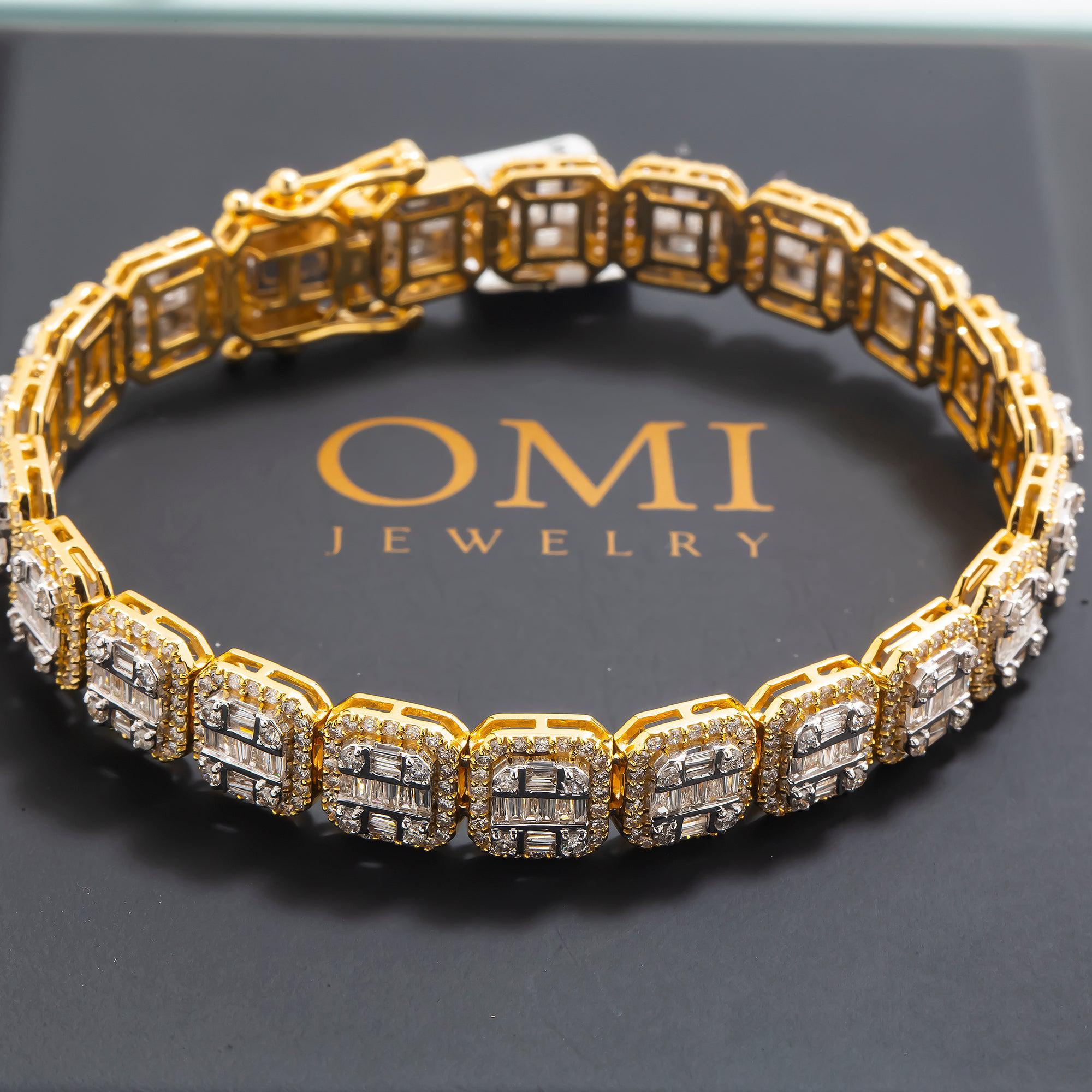 10K GOLD SQUARE SHAPE BAGUETTE DIAMONDS BRACELET 8.03 CT