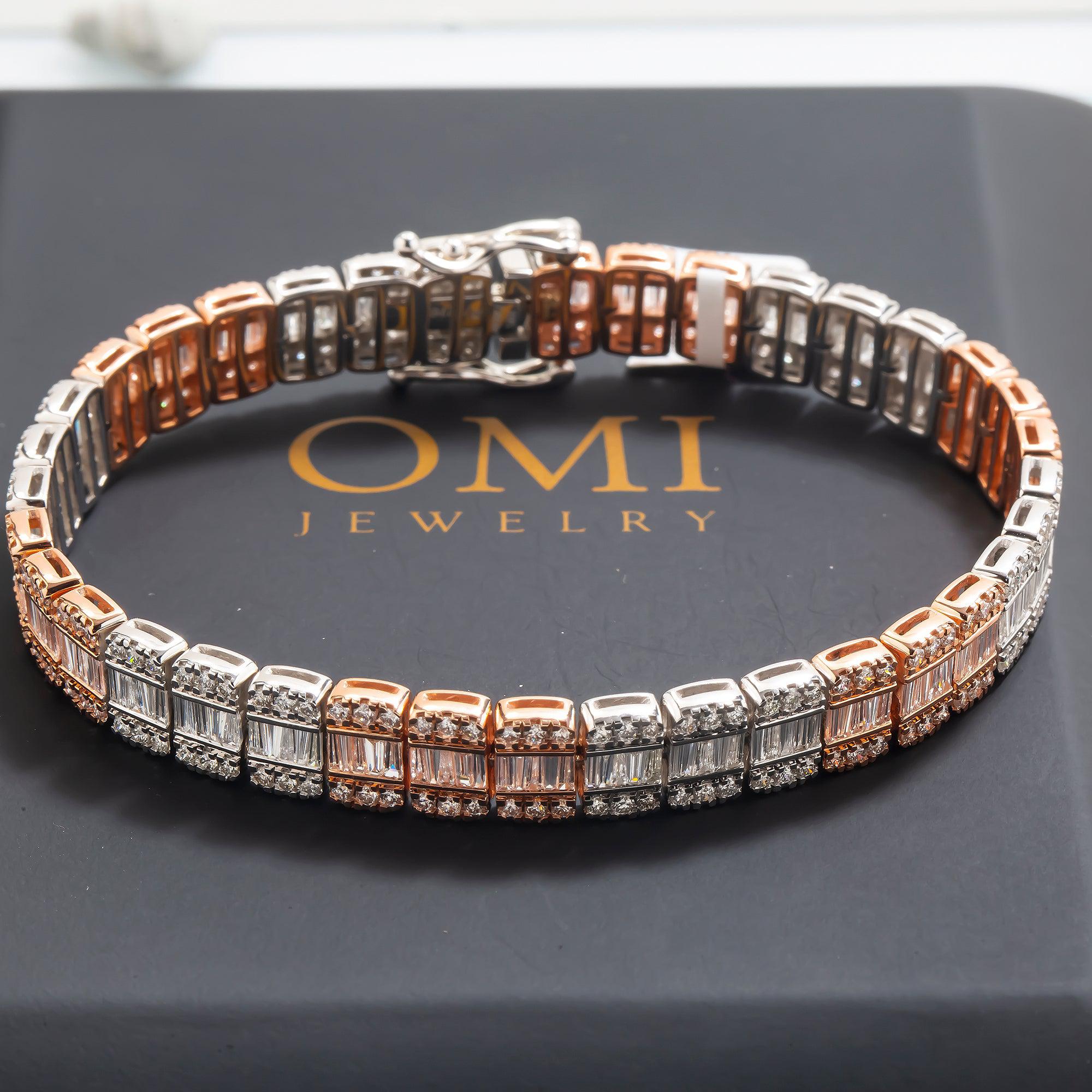 10K GOLD TWO TONE BAGUETTE DIAMONDS BRACELET 7.84 CT