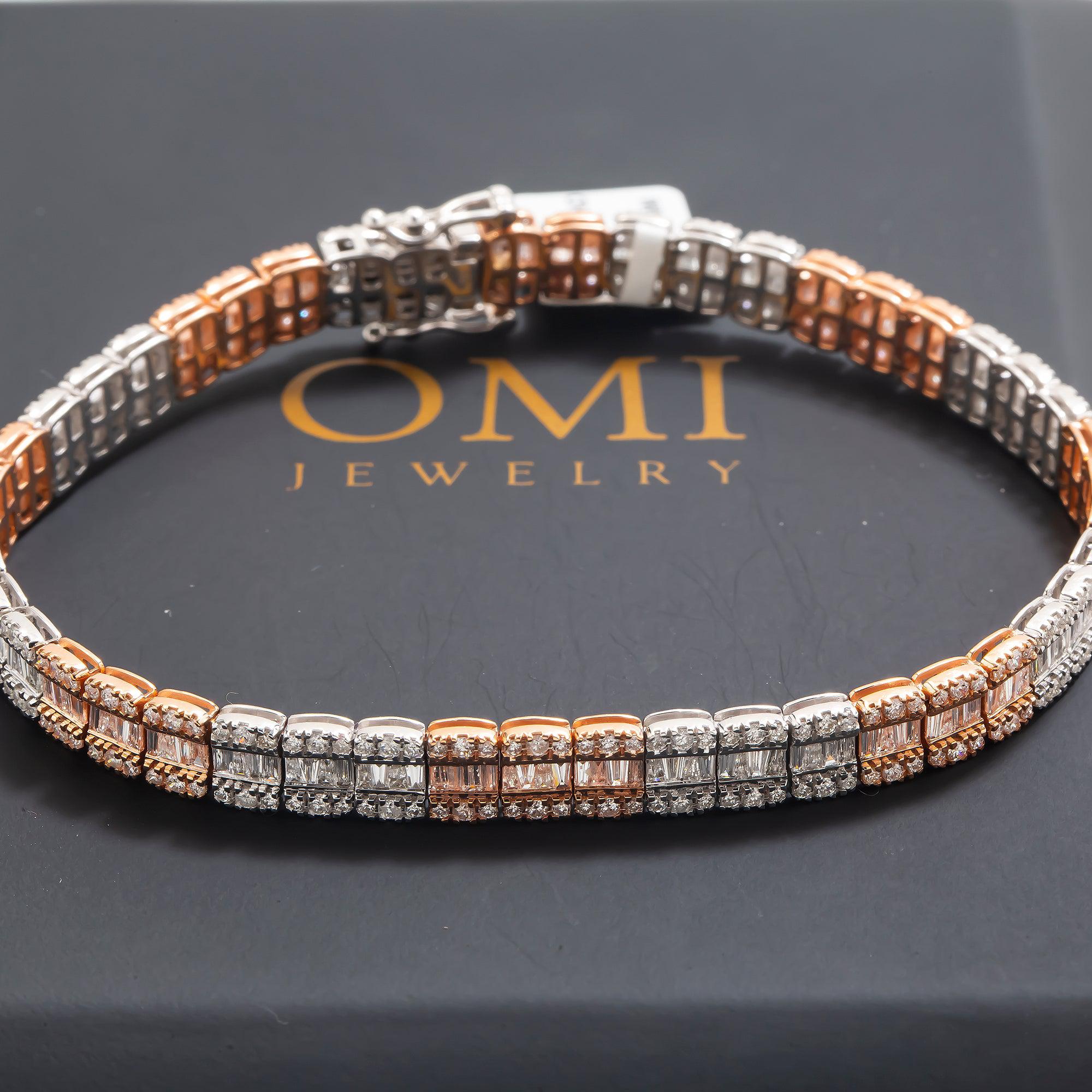 10K GOLD TWO TONE BAGUETTE DIAMONDS BRACELET 5.21 CT
